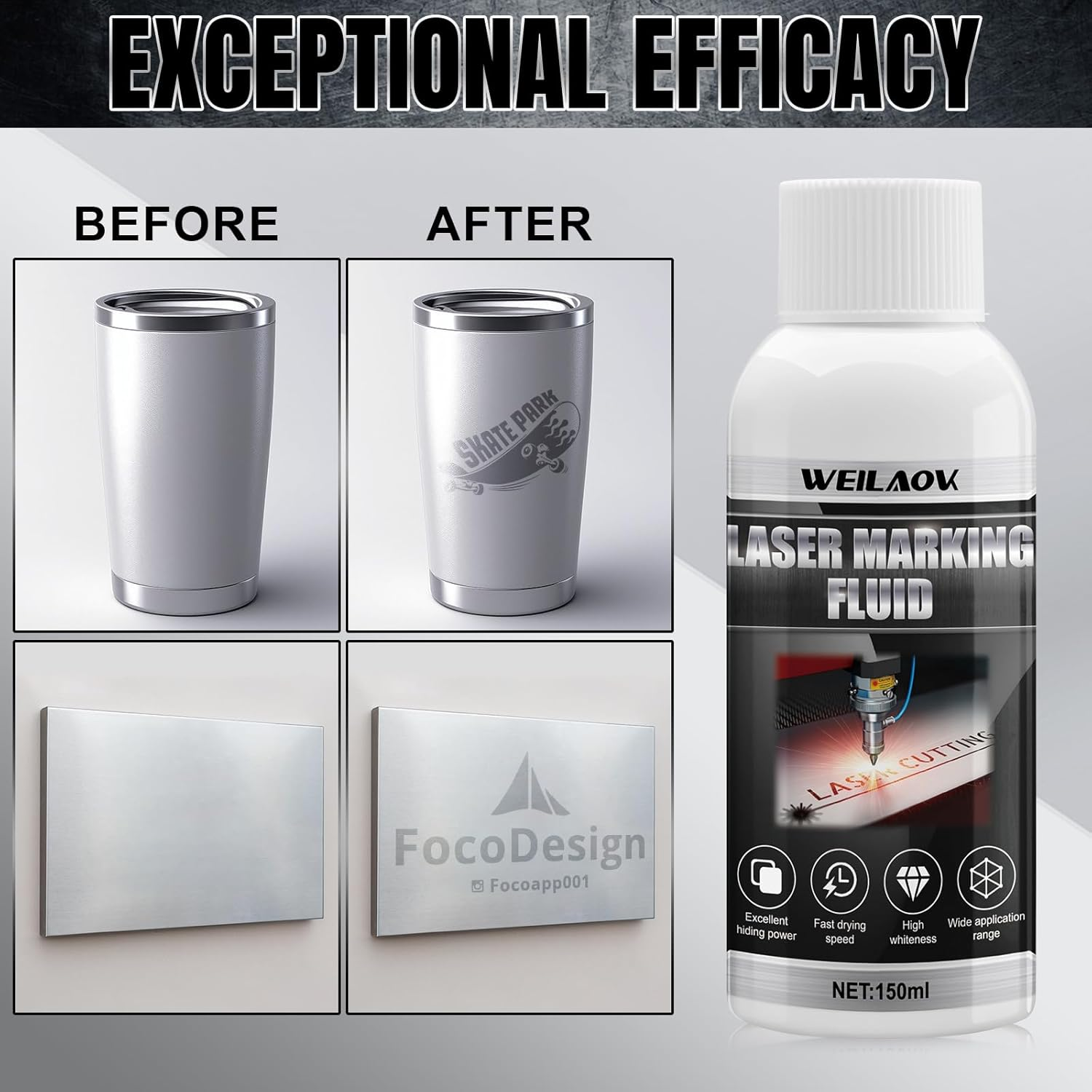 WEILAOK Laser Marking Liquid, Laser Marking Spray for Metal Marking, Quick Drying Speed, Laser Marking Powder for Laser Engraving, Metal, Jewellery, Glass, Aluminium, Stainless Steel image number 2