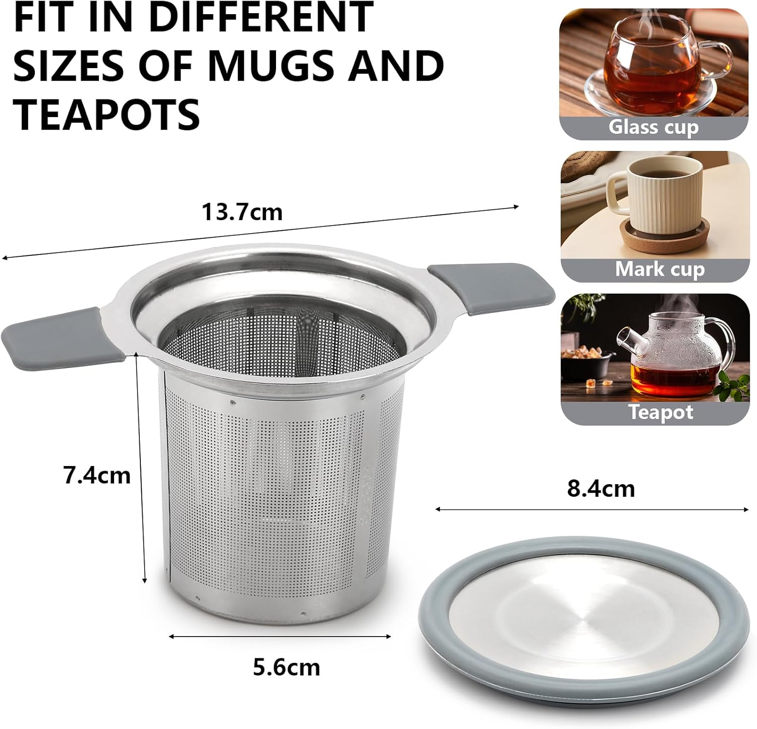 Tea Infuser Strainers, Stainless Steel Loose Leaf Tea Stepper with Heat Proof Double Handles and Lid, Extra Fine Mesh Infusers