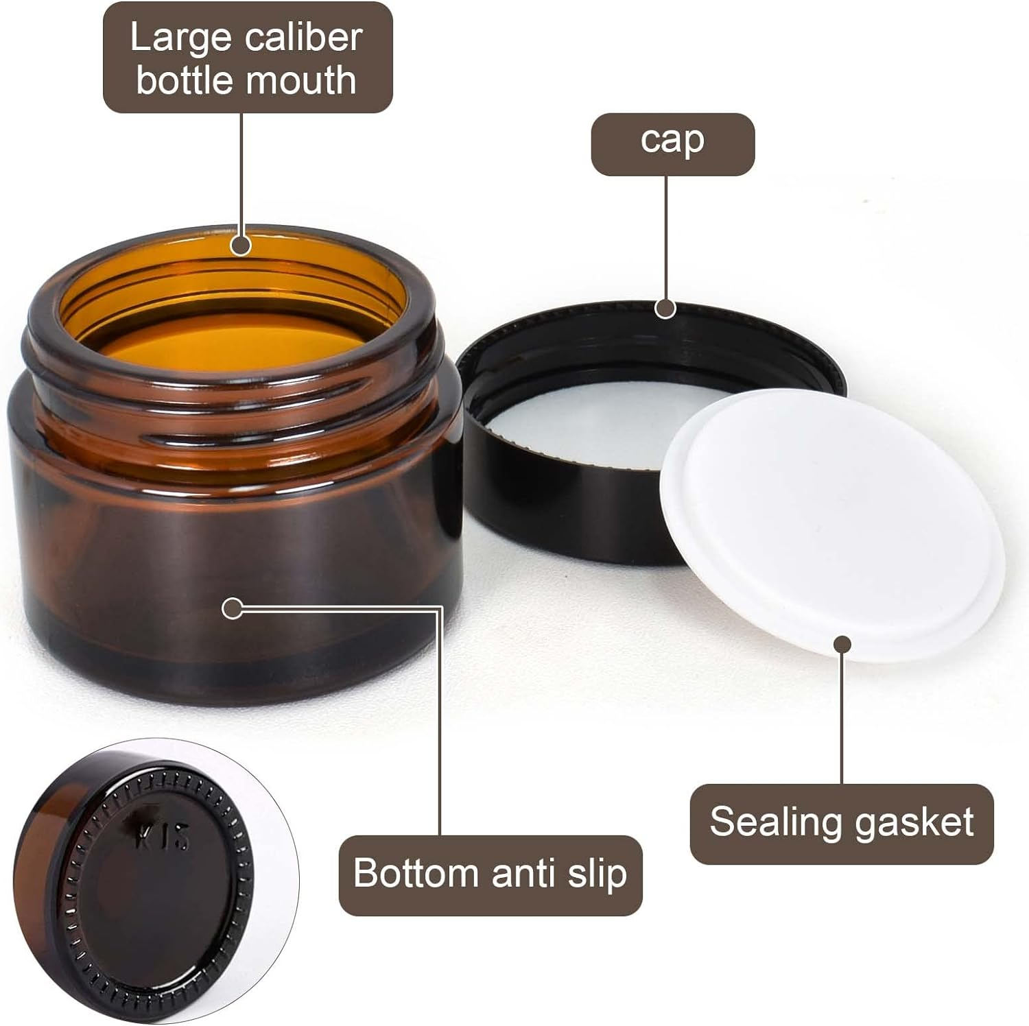 Amber Glass Empty Jar 6 Pack Jars Cream 50Ml Brown Glass Jars Empty Refillable Containers Brown Ointment Jars for Women Girls Cosmetics Creams Lotions Essential Oils Powder (50G) image number 3