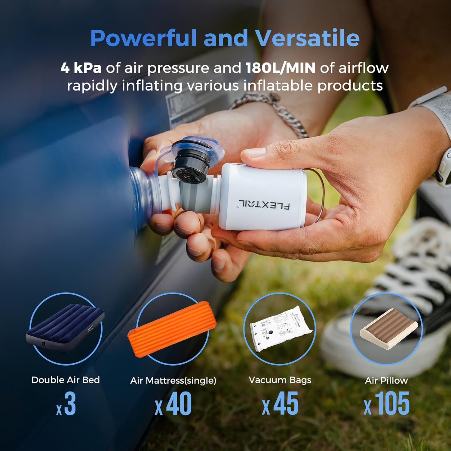 FLEXTAILGEAR Air Pump 2X 4Kpa, Electric Air Pump with Camping Lantern, Air Pump for Inflatables Rechargeable Air Mattress Pump with Magnetic Design for Sleeping Pads, Pool Floats, Swimming Rings image number 2