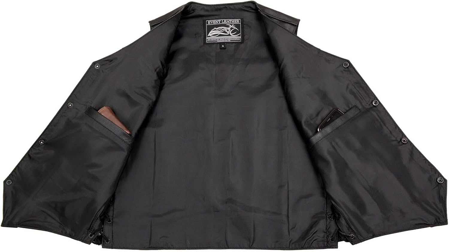 Event Leather EL5315 Black Motorcycle Leather Vest for Men W/Side Lace- Riding Club Adult Motorcycle Vests - 2X-Large image number 1