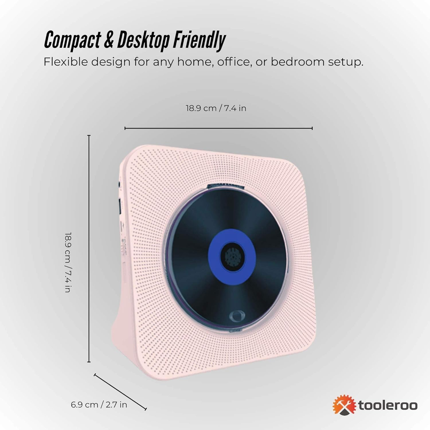 Tooleroo USB Rechargeable Desktop CD Player Speaker &ndash; Bluetooth Portable Pink