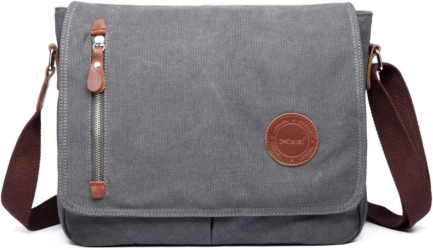 13 Inch Vintage Men'S Canvas Messenger Bag Laptop Shoulder Satchel Crossbody Sling Bookbag School Bag Briefcase Laptop Bag (Grey) image number 5