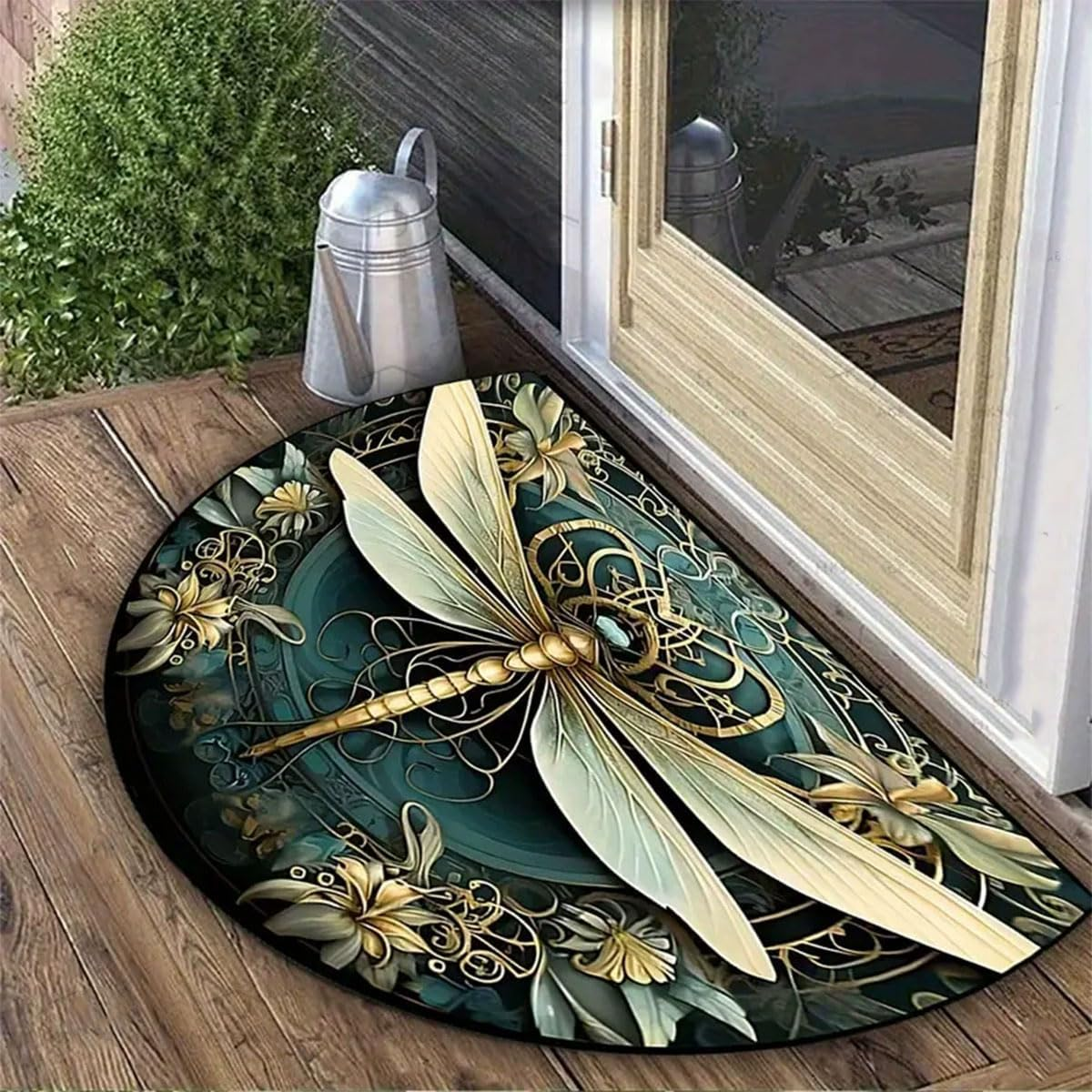 AIMALL Semicircle Floral Entryway Floor Mat, 19.7X31.5In Non-Slip Dragonfly Printed Rug for Indoor Outdoor Doorways, Waterproof Easy-Clean Carpet for Kitchen and Home Decor image number 5