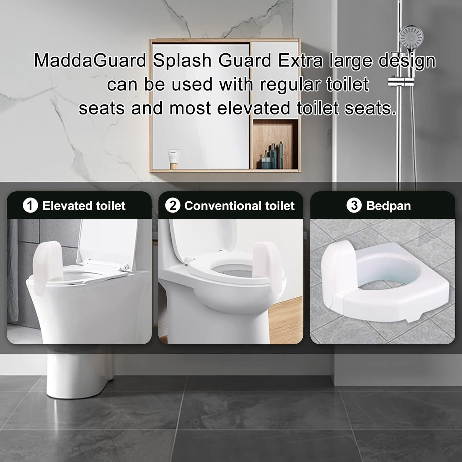 Splash Guard Toilet Seat Design for Directs Urine Home Care Disability Elevated Fits Most Seats - Measures 14.0 X 6.0 4.0 Inches White (MSGD1464) image number 4