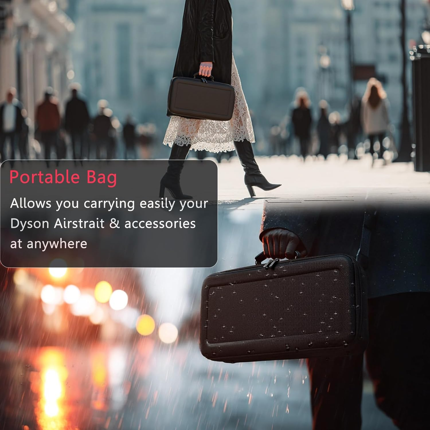 LIUIIVIRI Hard Travel Case Compatible with Dyson Airstraight HT01 Hair Straightener & Power Supply, Waterproof and Shockproof Storage Caryying Case, Black, M, Cary - Black image number 3