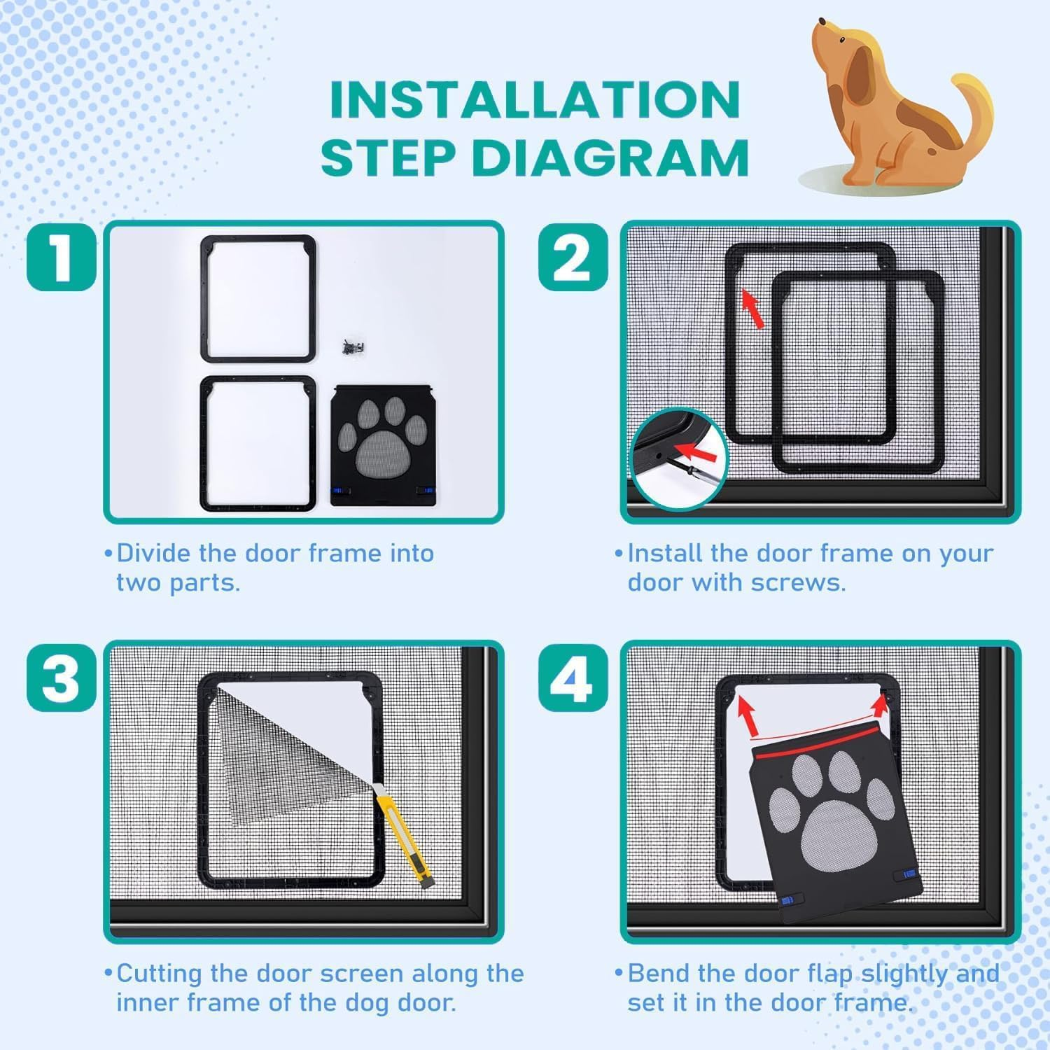 MOMOGEE Lockable Pet Screen Door - Magnetic Self-Closing Cat Door for Sliding Doors & Windows | Sturdy Doggy Door with Automatic Lock | Easy Install for Indoor/Outdoor Access (Large)