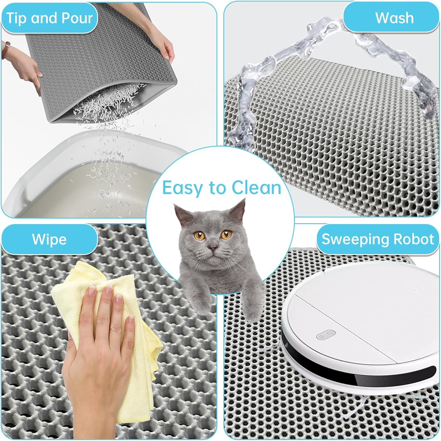 Cat Litter Tray Mat, Large Cat Litter Box Mat, Double Layer Urine, Waterproof, Easy Clean, Non-Slip, Machine Washable, Litter Control, Grey, Large, 24 X 18 Inch image number 3