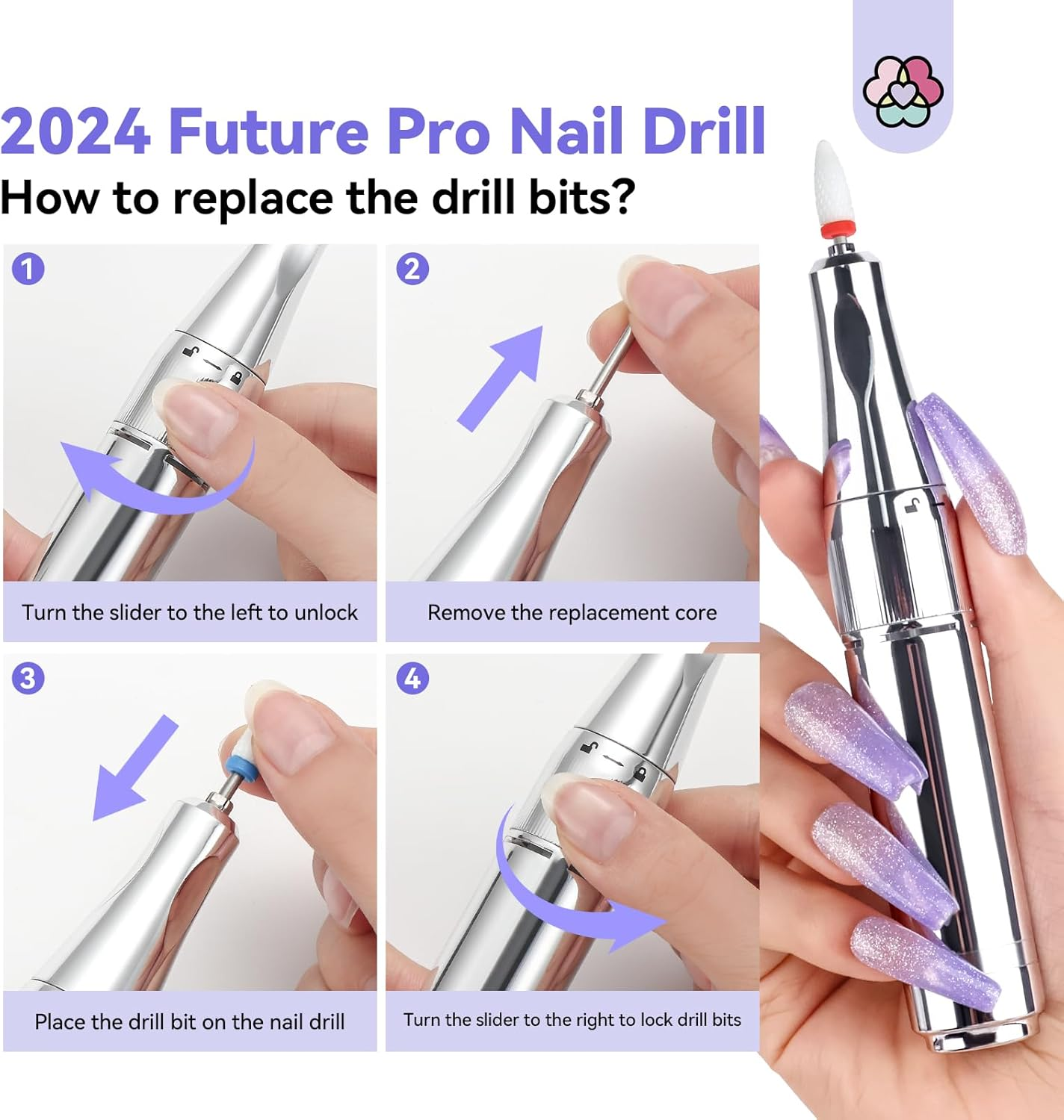 SAVILAND Electric Nail Drill Professional: 2024 Pro Future Tech 40000RPM Nail Drill Kit E File for Acrylic Nails Gel Polish Rechargeable 6000Mah Portable Nail Filer Drill Bits Salon