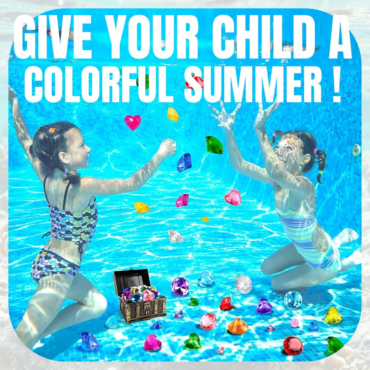 Diving Gems Pool Toys, Big Colorful Diamond with Pirate Treasure Chest - Summer Underwater Gem Swimming Training Diving Toys, Swimming Training Gift Toy (32) image number 4