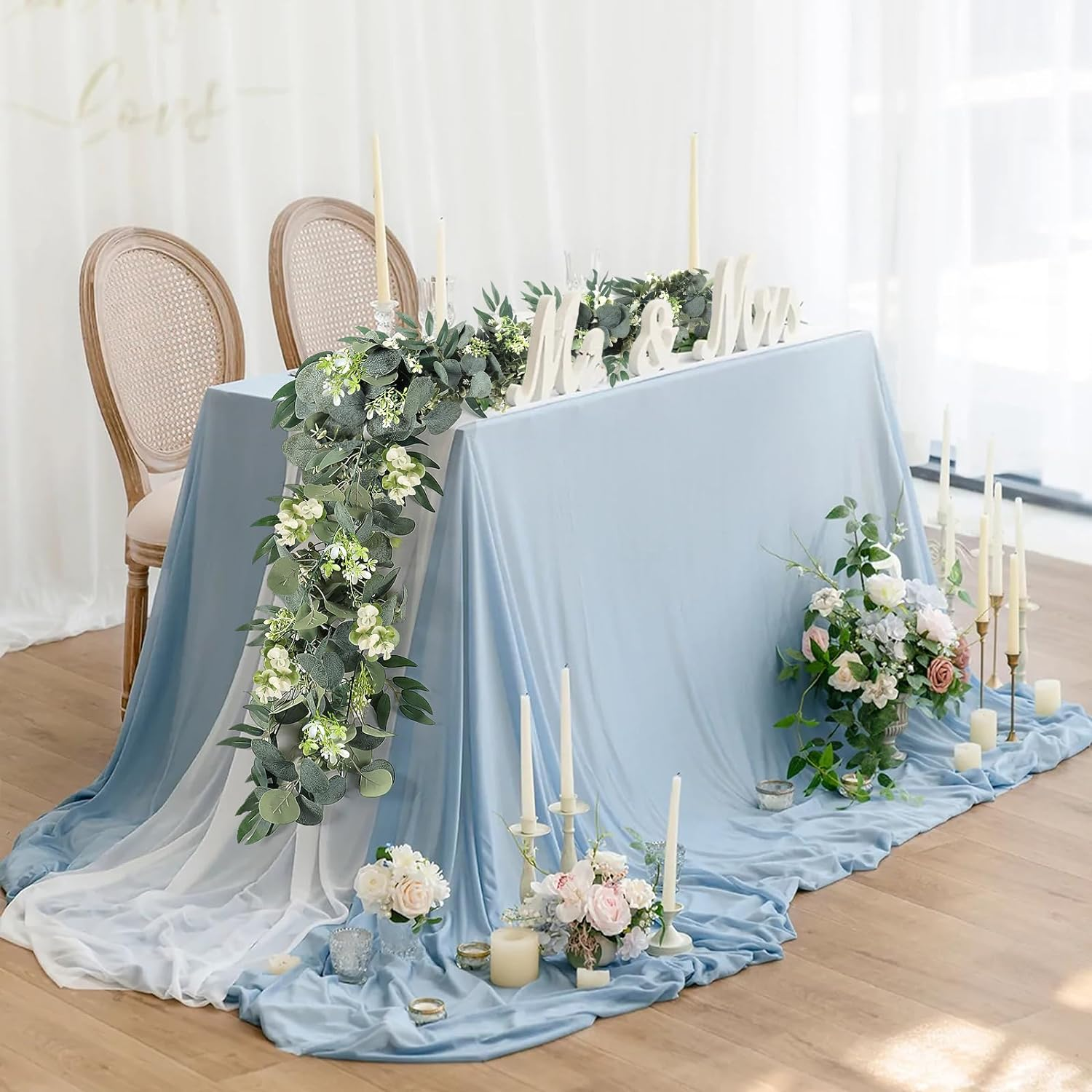 KHOYIME Eucalyptus Garland with Flowers 4 Packs 5.9Ft Willow Leaves Artificial Plant Fake Greenery Hanging Vines Faux Silk Ivy Wedding Arch Home Table Decor Backdrop Indoor Outdoor image number 5