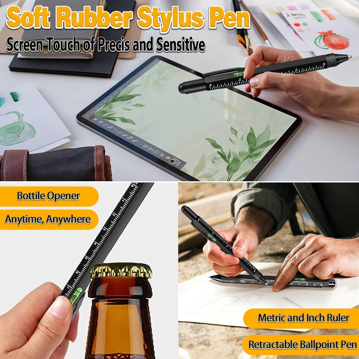 2Pcs Gifts for Men, 9 in 1 Multitool Pen Set - Cool Gadgets for Fathers, Husband, Boyfriend, Grandpa on Christmas Birthday Gifts, Multi Tool Ballpoint Pen Stocking Stuffers for Him Teens (Black-Black) - 2Pcs Black + Black image number 3