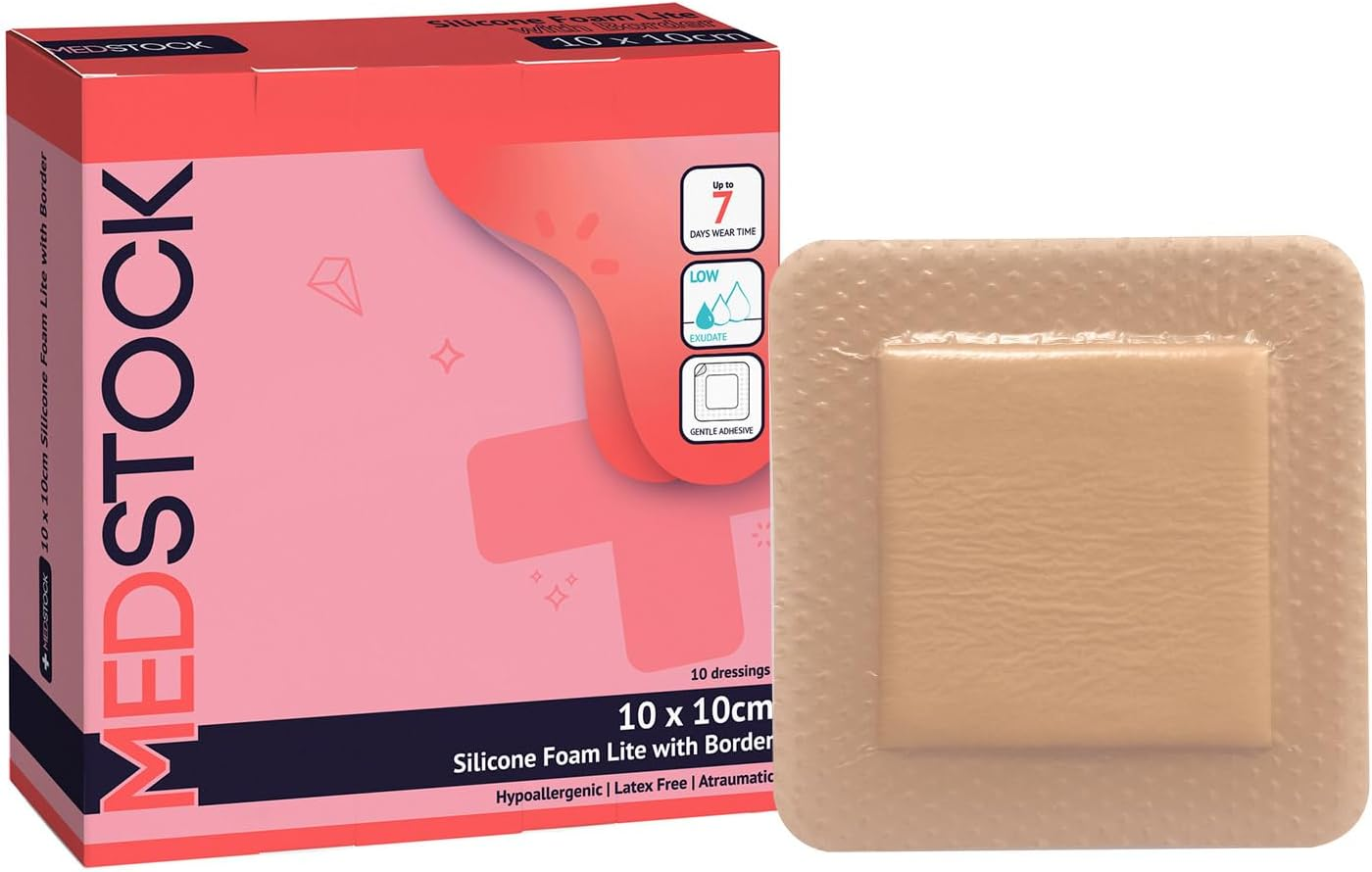 MEDSTOCK Silicone Foam Lite Dressing with Border, 5Cm X 5Cm, 10 Count, Comfortable Healing for Wounds, Waterproof, Gentle & Secure Adhesion image number 2