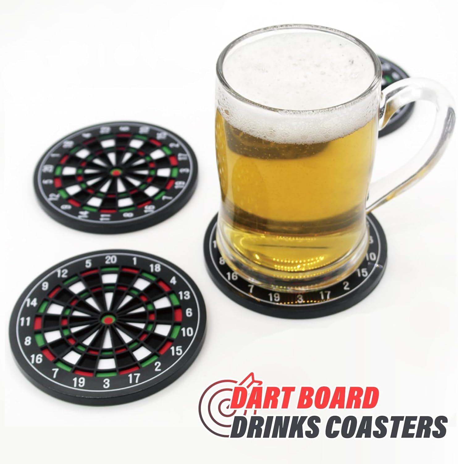 MEDOYOH Set of 4 Dartboard Drinks Coasters, Non-Slip Beer Coasters, Washable Funny Coasters, Heat Resistant for Coffee, Beer Cups, Wine, Glass, Bottle, Home, Pub, Bar image number 7