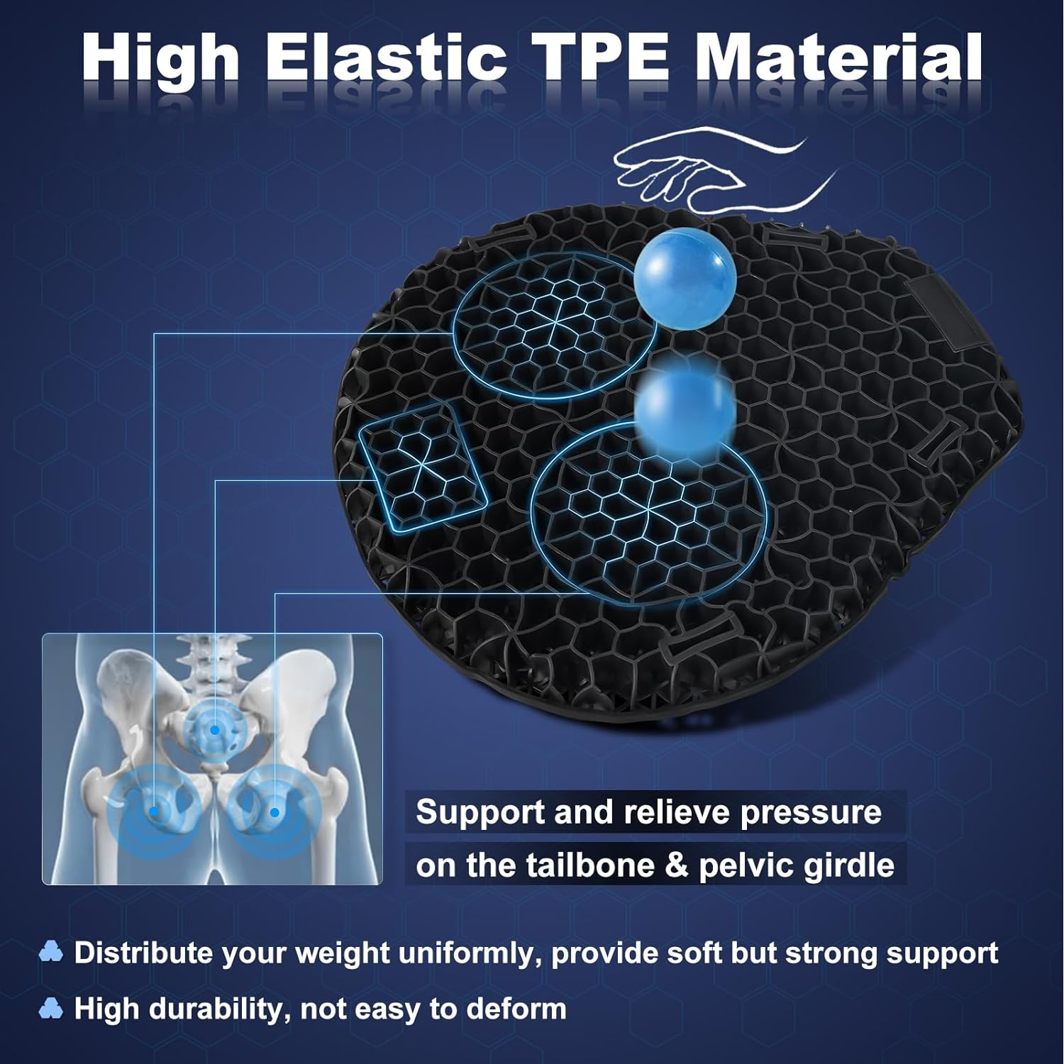 Detachable Motorcycle Gel Seat Cushion with Cover, Large 3D-Honeycomb Structure Shock Absorption & Breathable Motorcycle Gel Seat Pad for Long Rides image number 2