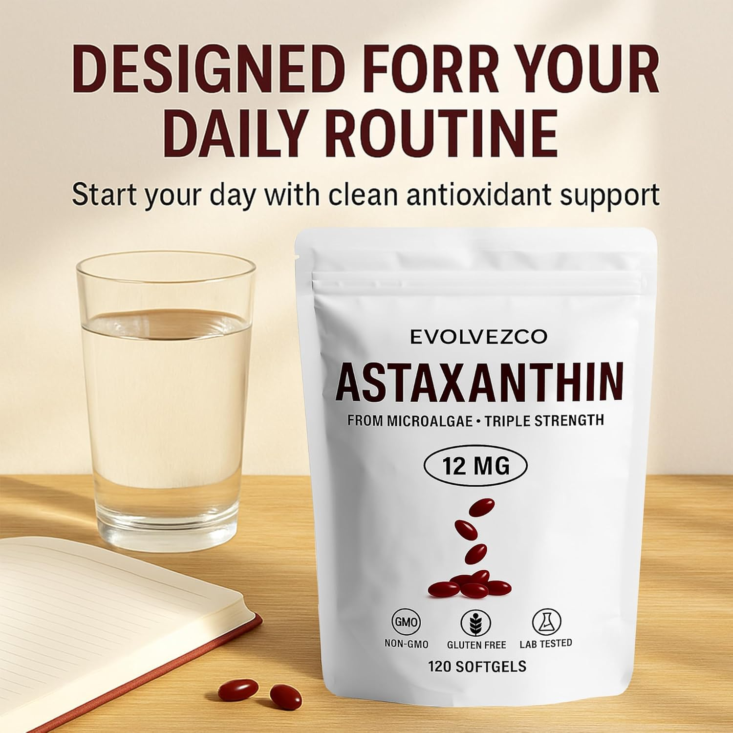 Astaxanthin Softgels 12Mg &ndash; Natural Antioxidant from Microalgae &ndash; Daily Balance & Eye Support &ndash; Non-Gmo, Gluten-Free image number 1