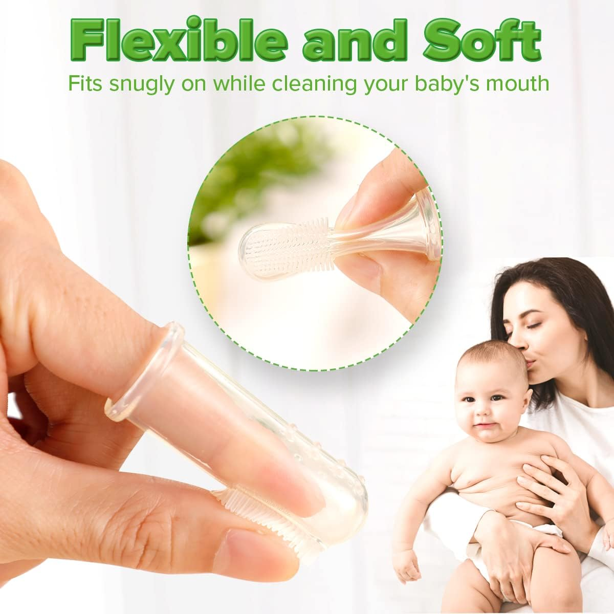 Haakaa Silicone Baby Finger Toothbrush, Oral Care for Infants|Babies|Toddlers|Kids, Soft Food Grade Silicone, 0 Months+, 2 Pack(Clear）