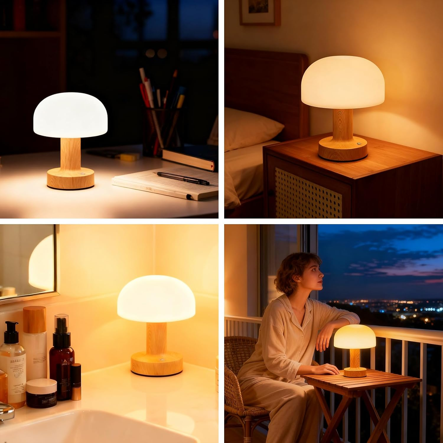 Mushroom Table Lamp, Rechargeable LED Night Light with 3 Color Touch Stepless Dimming, Battery Operated Ambient Lighting Bedside Lamp for Bathroom, Bedroom, Kidsroom, Outdoor, Restaurant image number 2