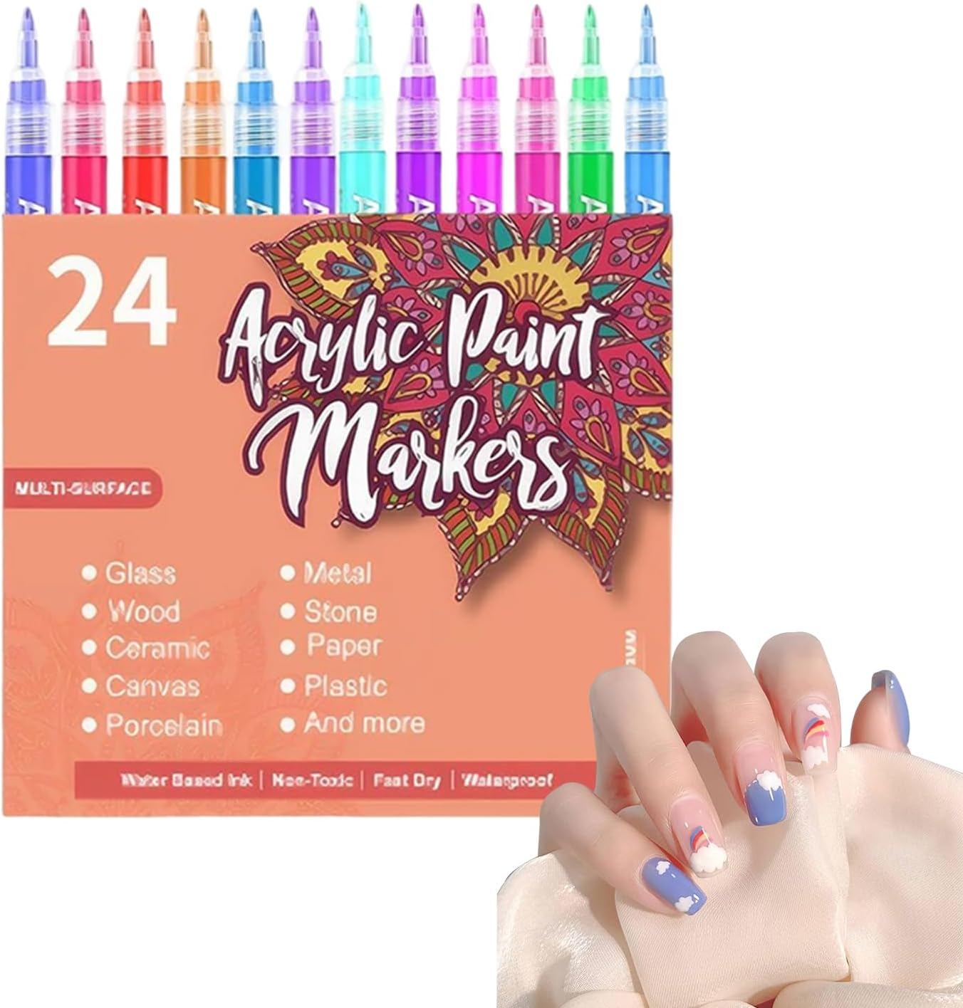 24 Colors Nail Drawing Pens Set, Waterproof Manicure Art Painting Markers, Nails Polish Art Design Manicure Tools for Women Girls Beginners & Nail Technician