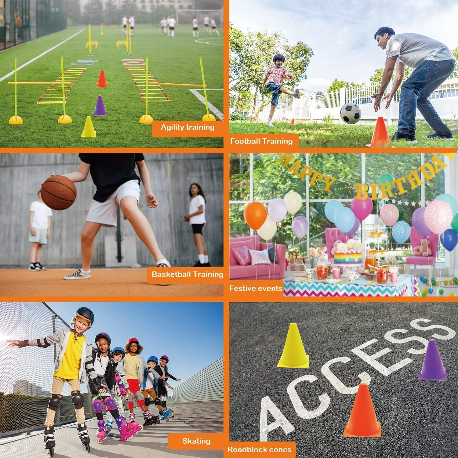 Cones Sports Set, 12Pcs Soccer Cones 7" / 9" with 30Pcs Disc Cones, Agility Soccer Cones with Carry Bag, Agility Field Marker, Soccer Cones for Training Kids, Plastic Soccer Cones for Drills image number 2