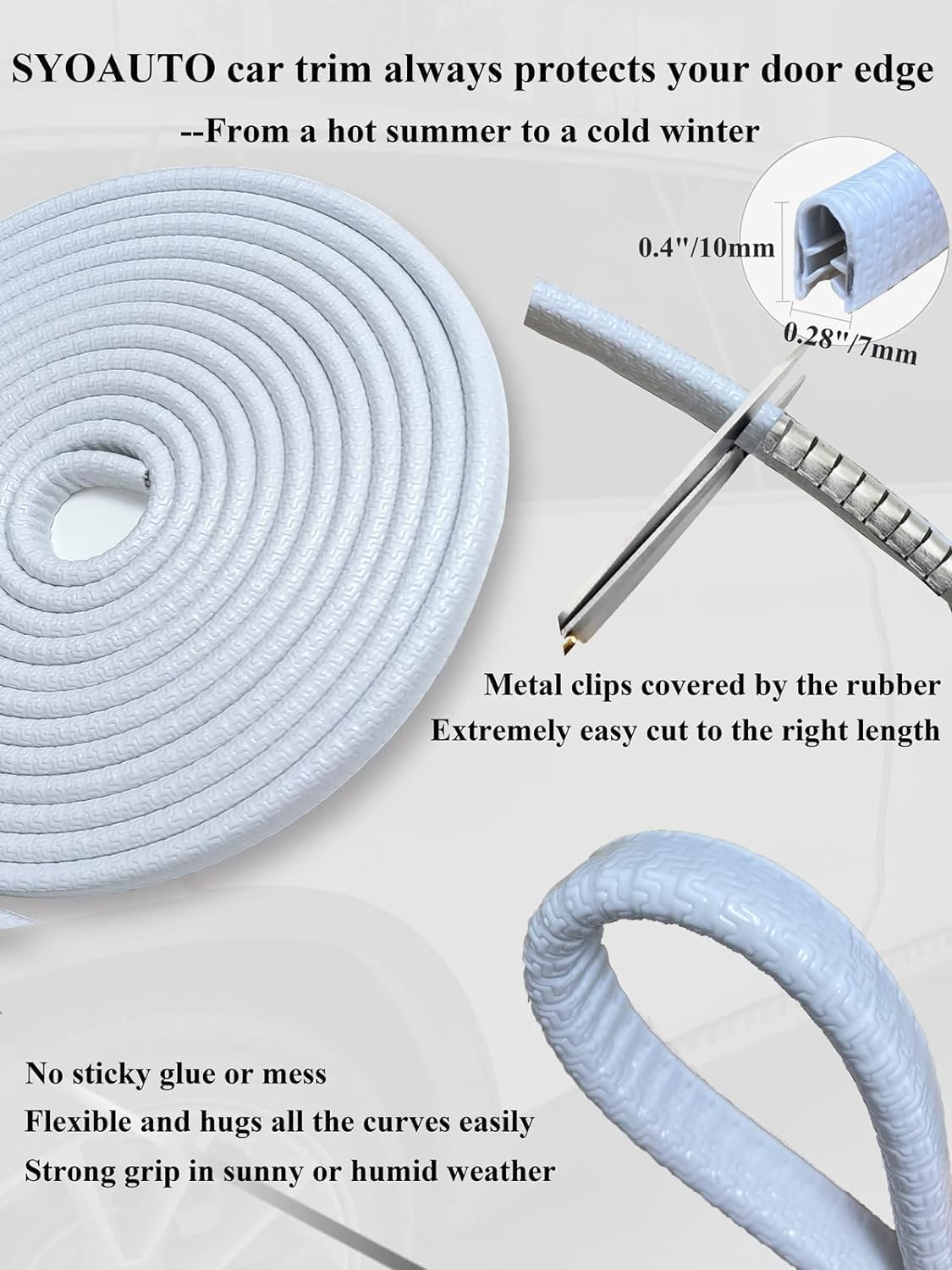 Car Door Edge Guards, Universal Rubber U Shape Car Door Trim Car Door Edge Protector, Auto Door Edge Guards for Sedans, Trucks, SUV, ATV (10 M(White)) image number 5