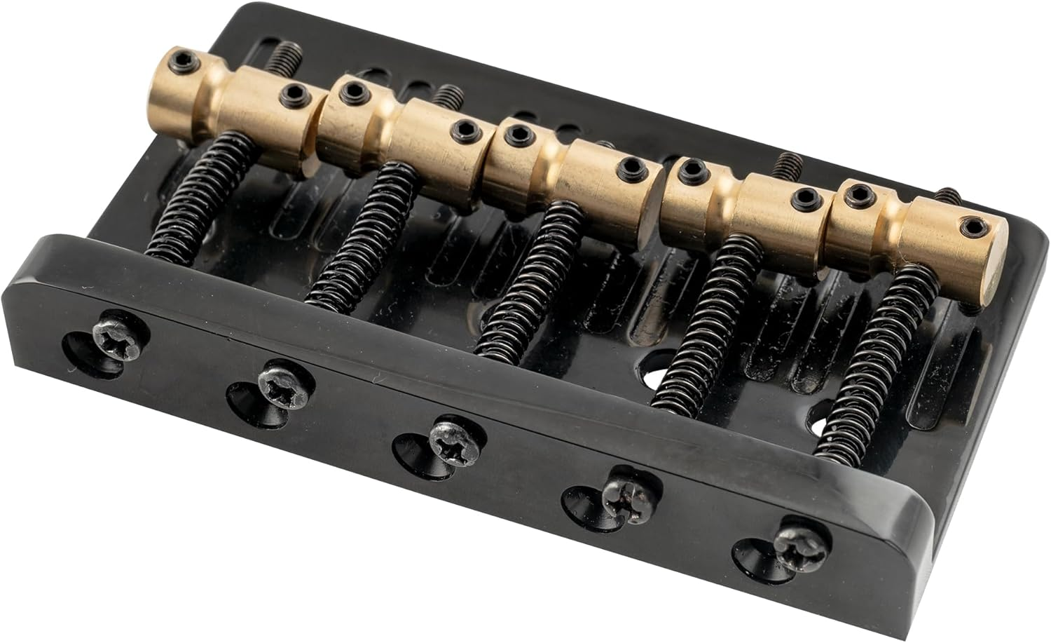 Musiclily Pro 17Mm Dual Load Heavy Duty 5-String Bass Bridge with Brass Saddle Steel Plate, Black