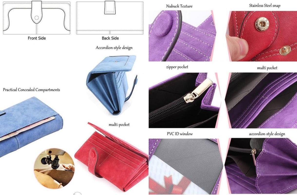 Women'S Vegan Leather 17 Card Slots Card Holder Long Big Bifold Wallet - Light Blue image number 7