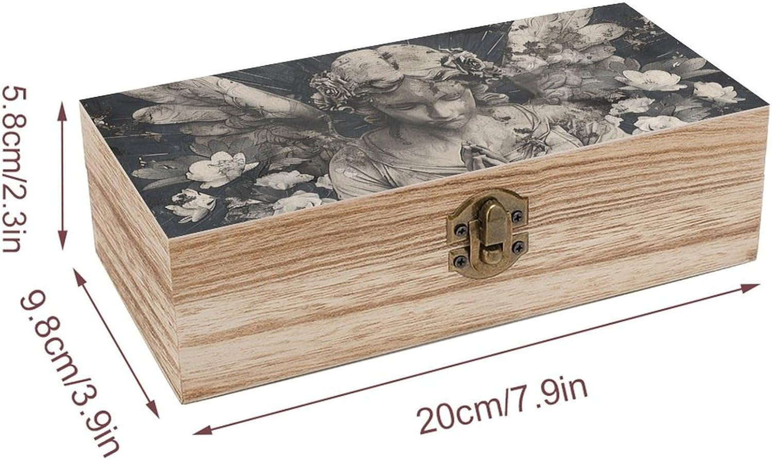 Praying Angel Flower Wooden Box Wood Wedding Keepsake Boxes with Lids Small Decorative Boxes Lightweight Wooden Memory Storage Box for Crafts Keepsakes Jewelry Photo Letter Storage image number 4