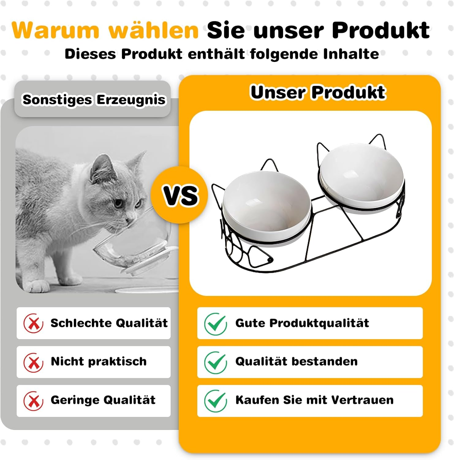 Raised Cat Bowl, Ceramic Feeding Bowl, Feeding Station, Raised Set of 3 with 15&deg; Tilted for Cats and Small Dogs, Double Bowl image number 5