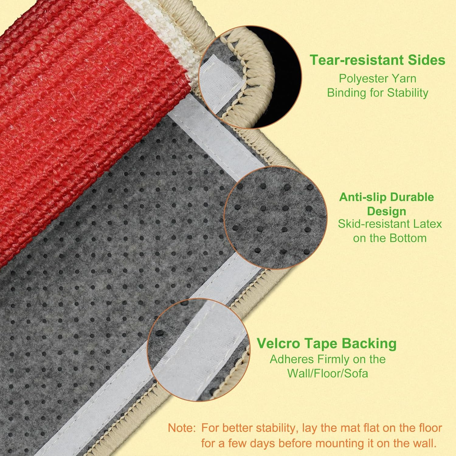 SOLDAY Sisal Cat Scratcher Mat for Floor Wall Carpet Couch Furniture, 22X13 Inch anti Scratch Furniture Protector, Cat Scratching Posts Board with Velcro Tape(Black Cat Rules)