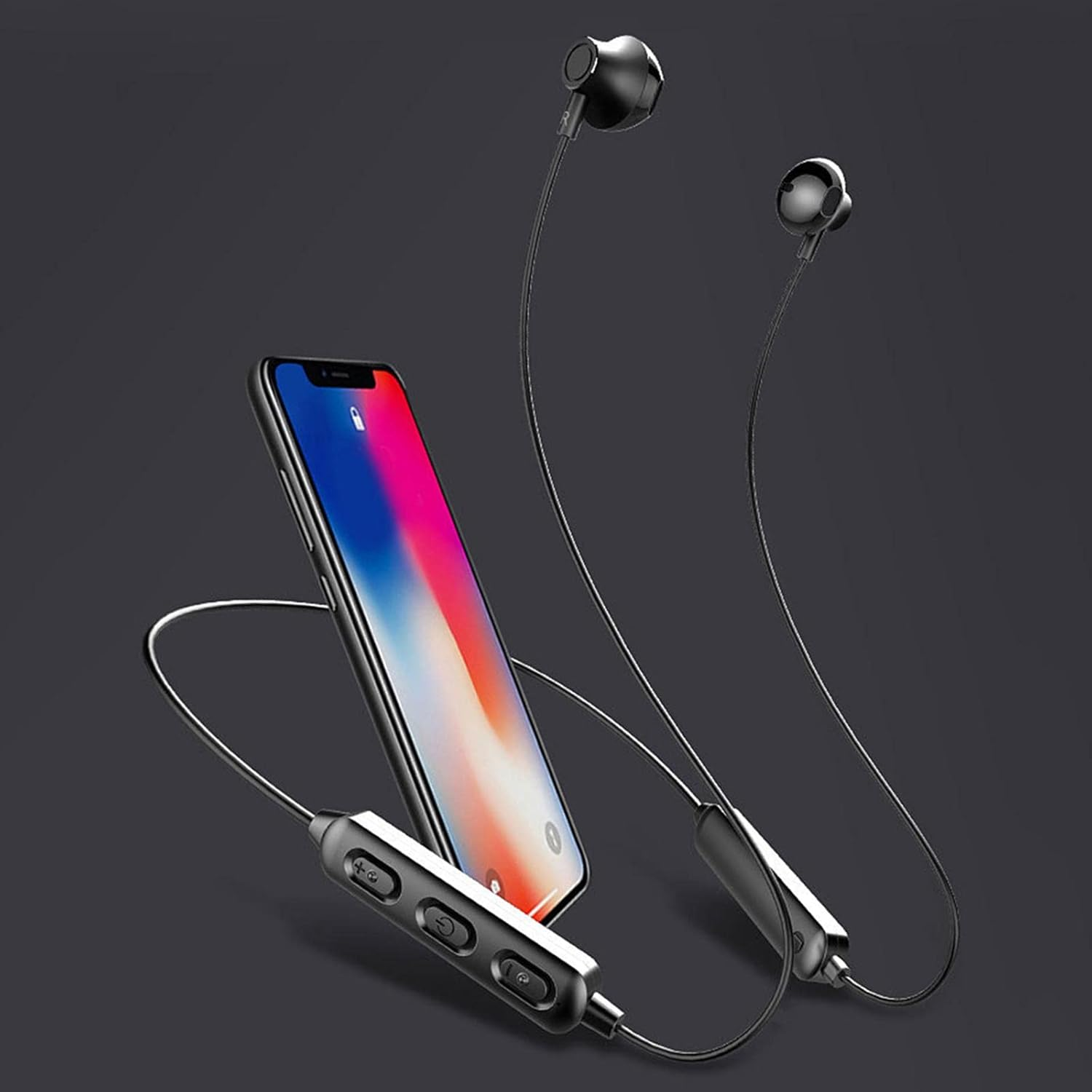 Neckband Headset Retractable Headphones Earbuds Stereo Sweat-Proof IPX5 Waterproof for Mobile Phone Music Video Running