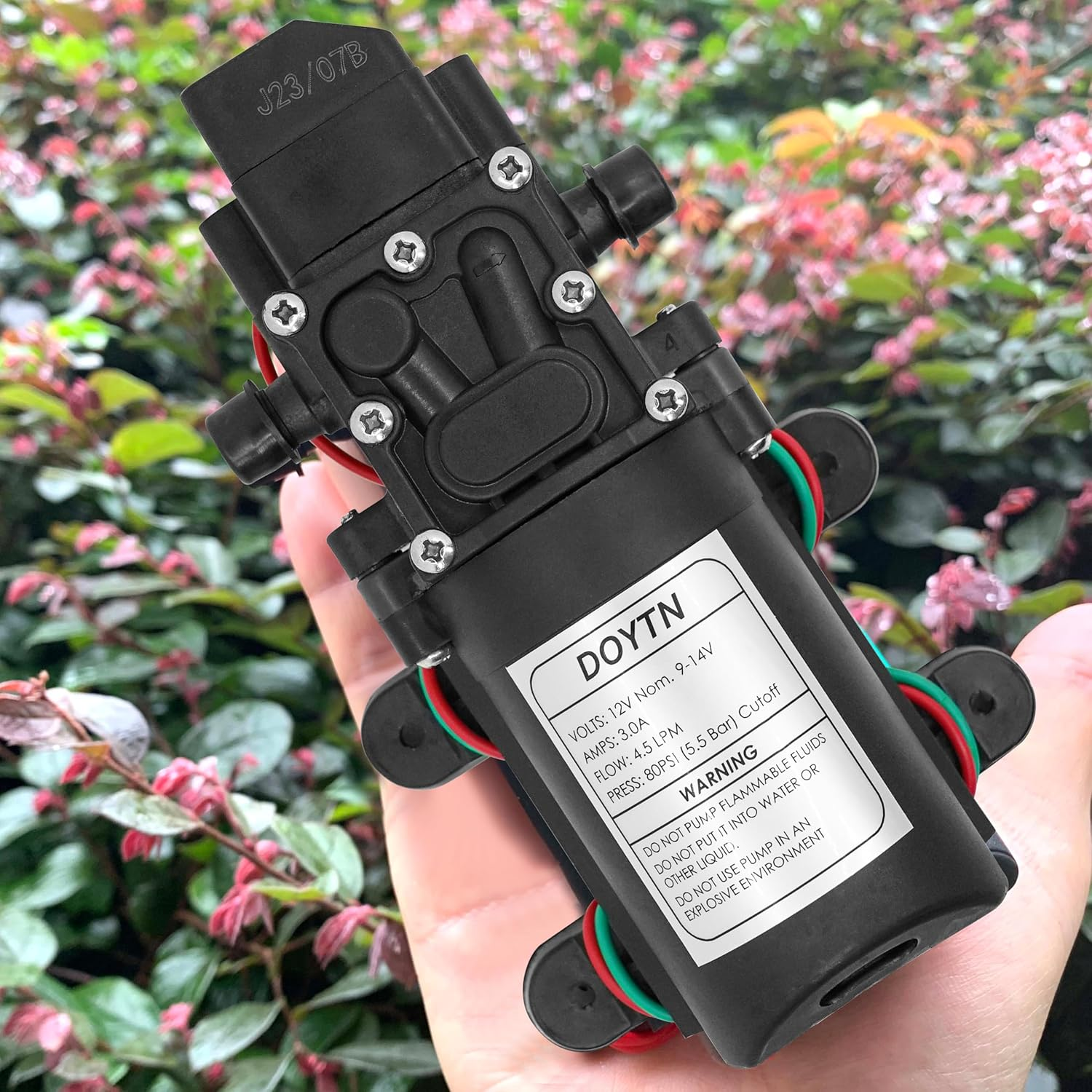 12V Diaphragm Water Pump &ndash; 1.2 GPM 80 PSI Self Priming Sprayer Pump with Pressure Switch, Hose Clamps &ndash; for RV, Camper, Marine, Boat, Garden, Car Wash Set of 2 image number 2