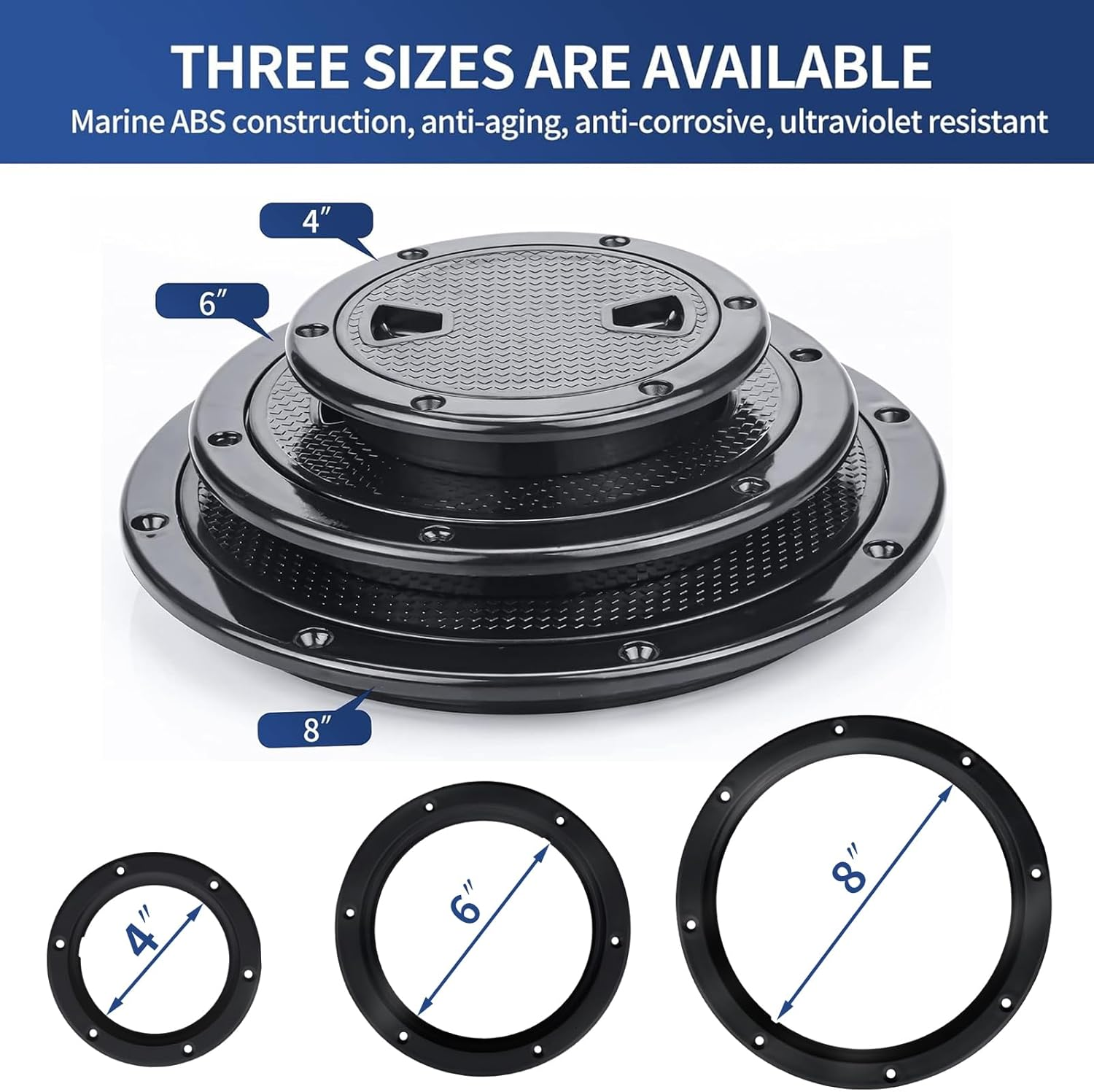 Smartmarine Boat Hatch Black 4" 6" 8" round Non Slip Inspection Hatch W/Detachable Cover for Marine Boat Yacht image number 4
