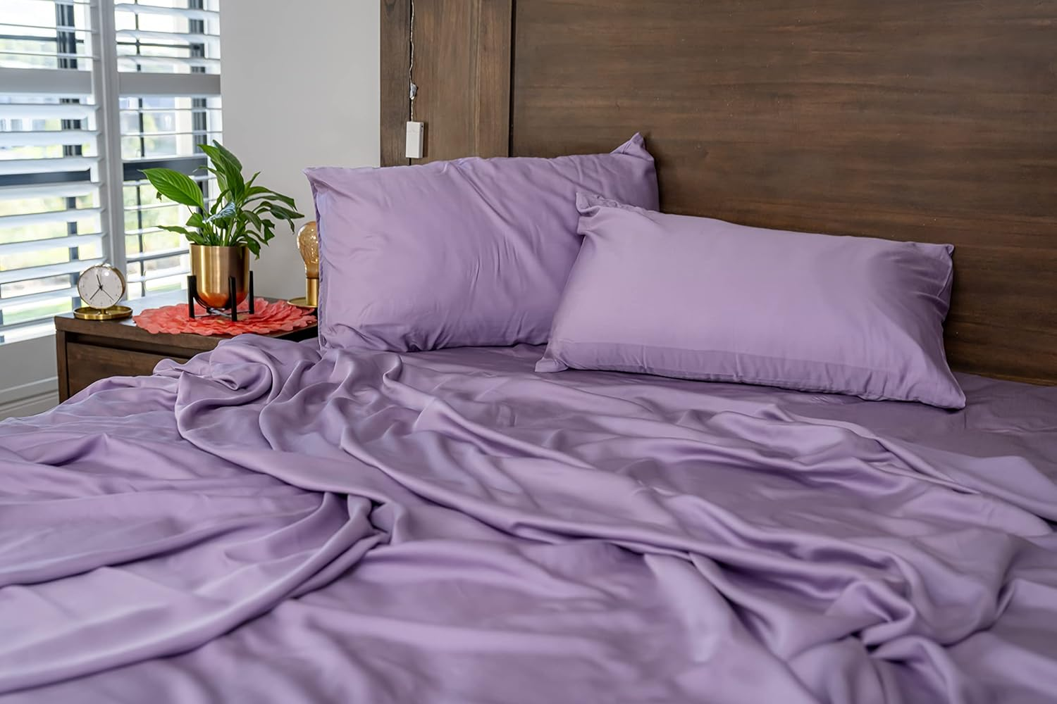 100% Lyocell Bedsheets Luxurious Feel King Size Purple Flat Bedsheet Solid Colour Bedding & Linen Tencel Flat Sheet image number 3