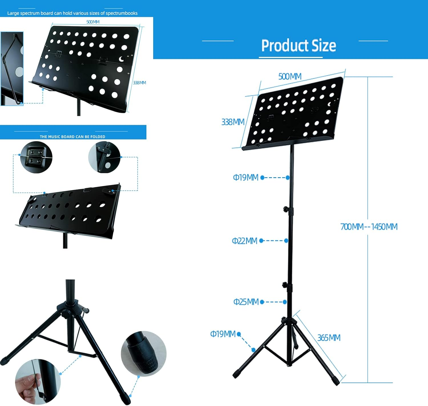 Adjustable Music Conductor Stand Folding Sheet Music Stand Lightweight Metal Music Holder Durable Tabletop for Guitar Pianomatte Black (Music Sheet Stand 1/Pack, Black) (Big) image number 2