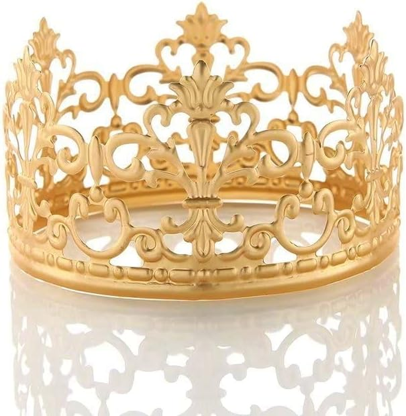 Little Vintage Crown Cake Topper Royal Themed Baby Shower Decorations Princess and Prince Headpiece (Matted Golden) - Rose Gold image number 6