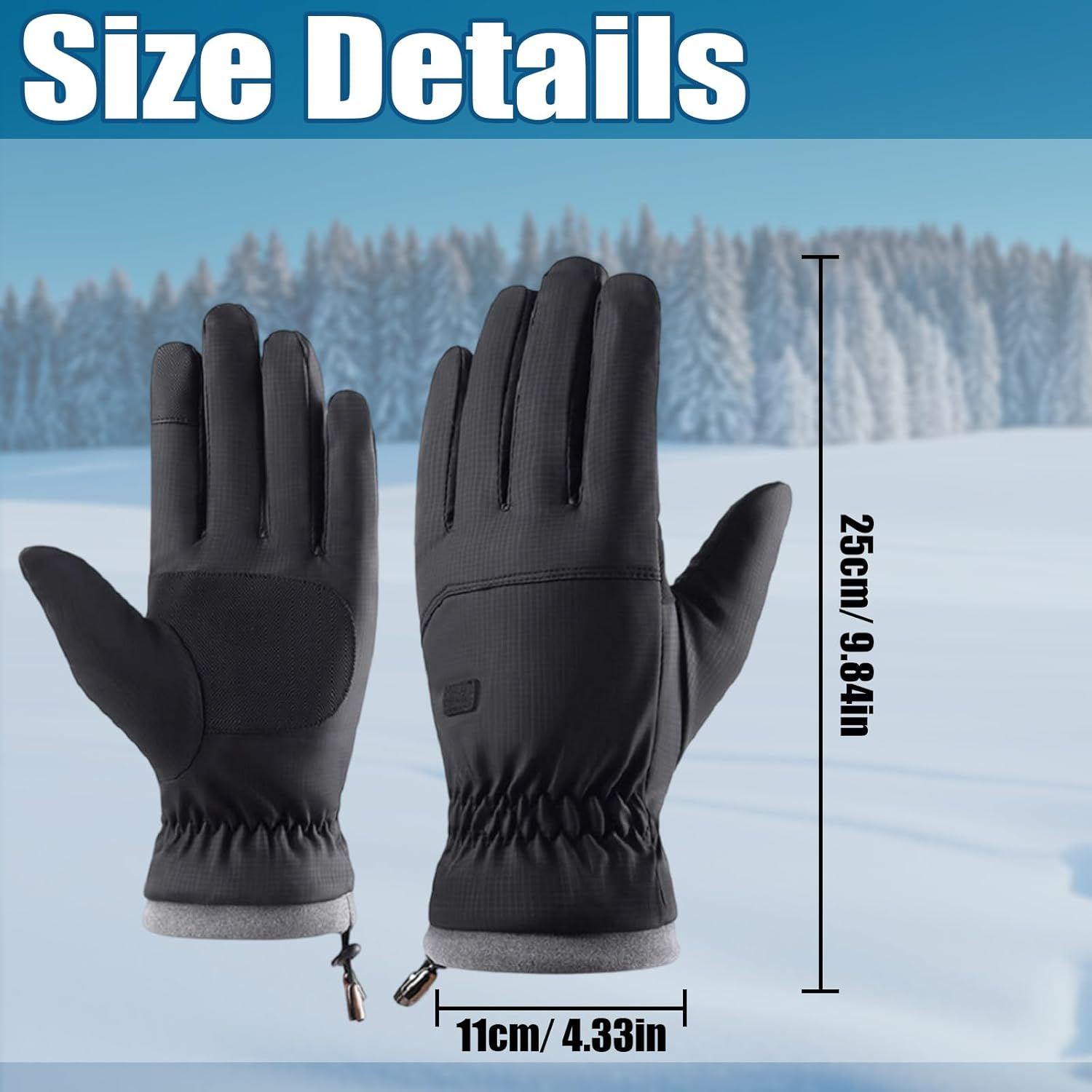 VIIOTU Ski Gloves for Men & Women - Winter Snow Gloves Waterproof Touchscreen, Thermal Windproof for Skiing, Cycling, Running (Texting, Adjustable Cuff) - Black image number 2