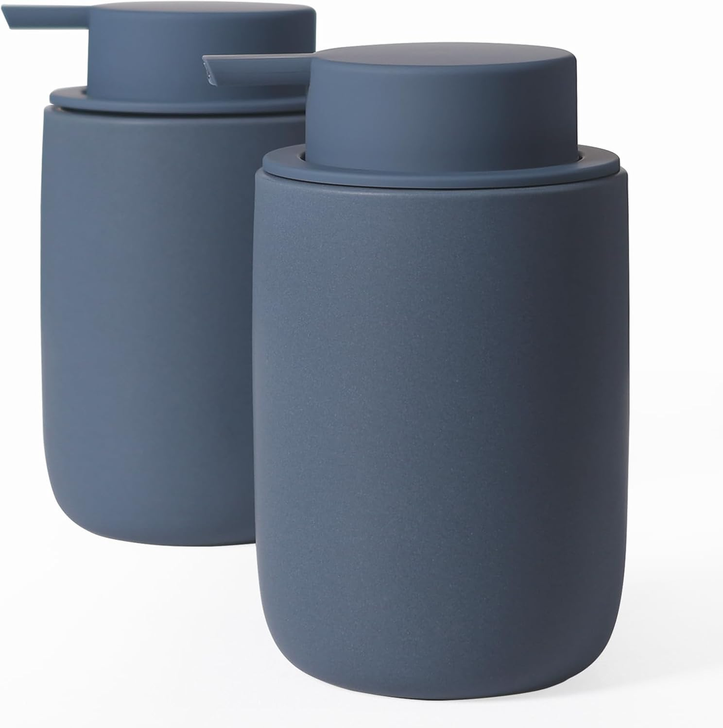 Autumnlife Ceramic Soap Dispenser Set, Grey, Pack of 2 Washing-Up Liquid Dispenser, 350 Ml Soap Dispenser with Large Pump and Label, Refillable Dish Soap Dispenser, Suitable for Kitchen, Bathroom,