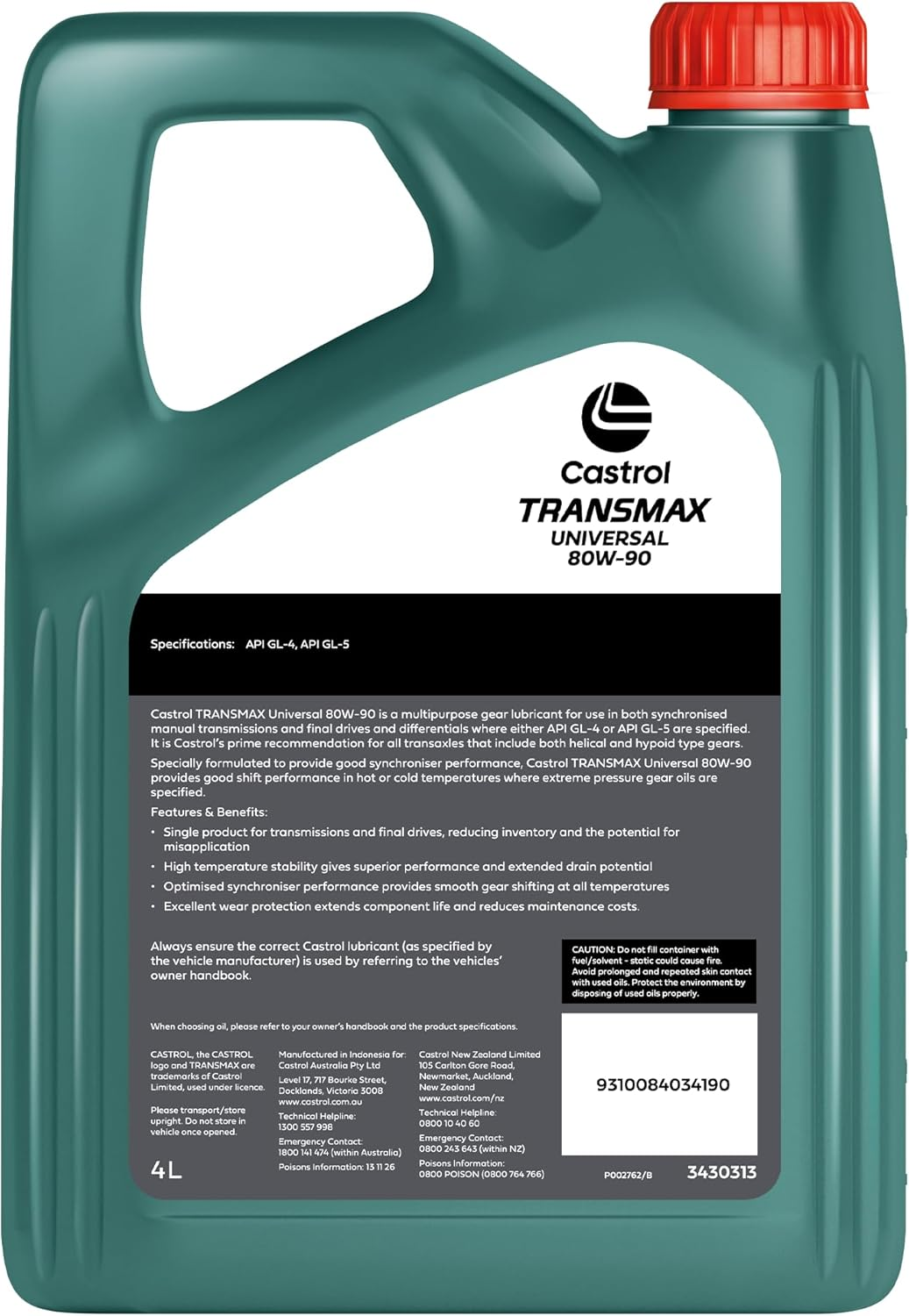 Castrol EPX 80W-90 Transmax Axle Automotive Gear Oils 4 Litre image number 1