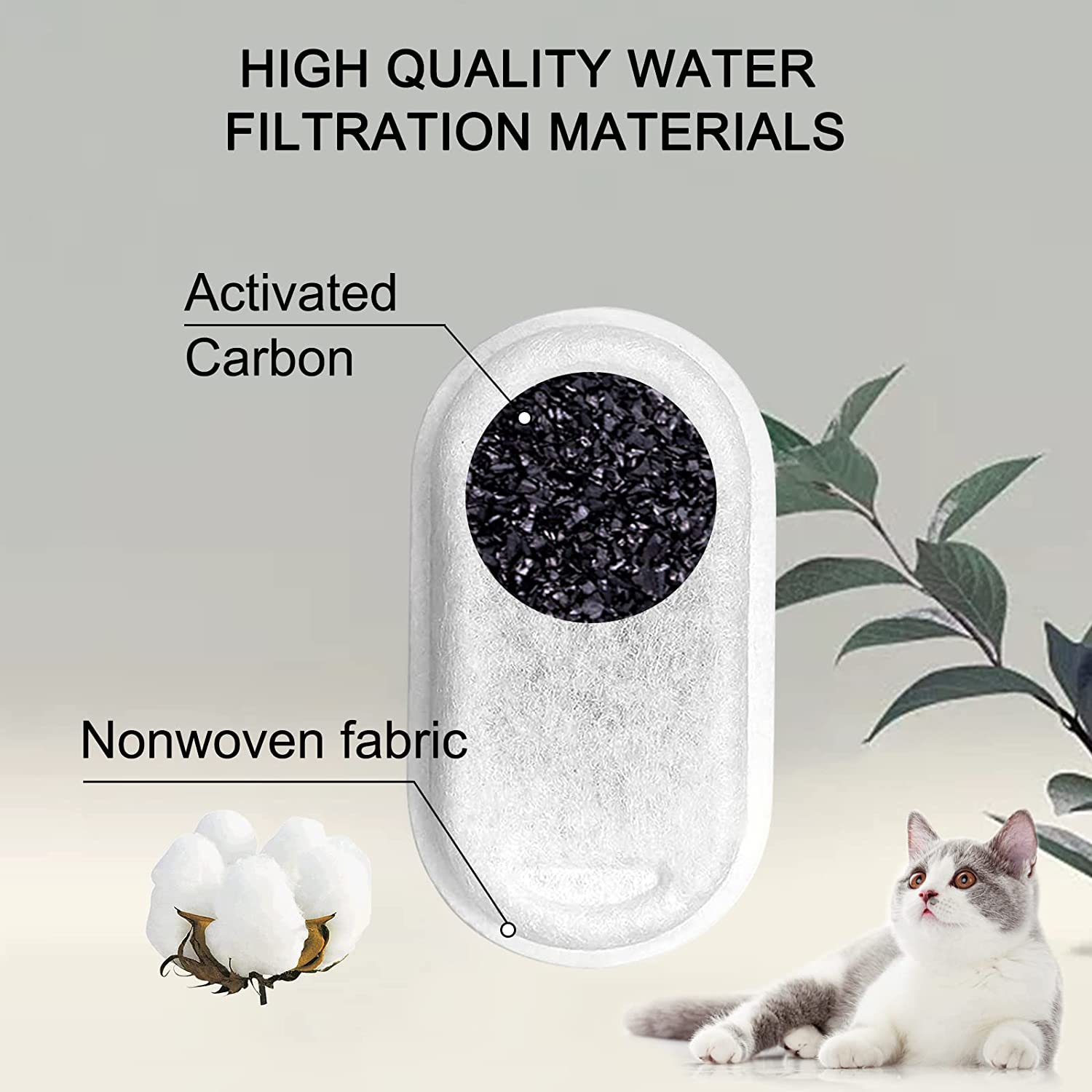 Cat Water Fountain Filters for 108/3.2L& 67Oz/2L Stainless Steel Pet Water Dispenser Fountain Filters,12 Cat Fountain Filter Replacement with 12 Sponges image number 4