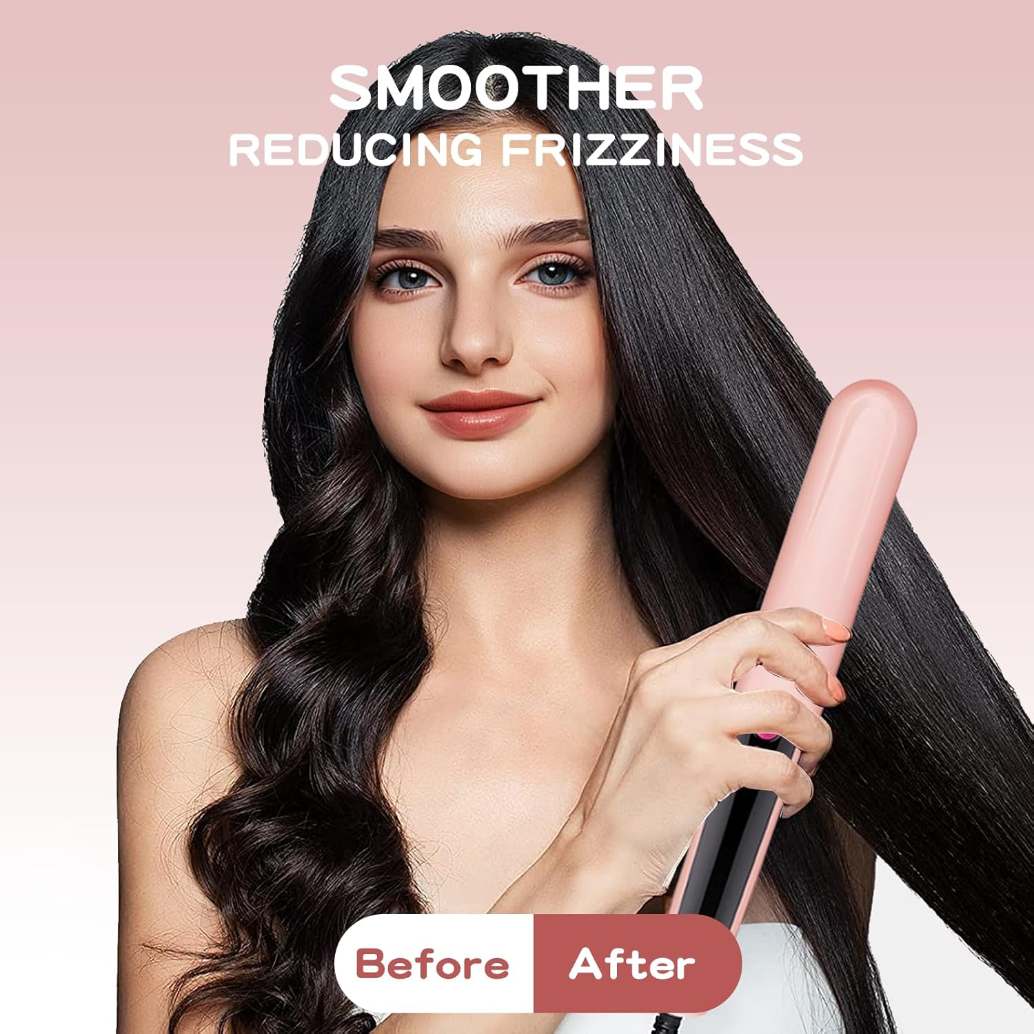 Anion Hair Straightener Brush Hair Iron with Built-In Comb 1 Minute Heating to 180&deg;C 180&deg;C/200&deg;C/230&deg;C3 Constant Temperature Mode Anti-Burn Design (Pink) - Black image number 4