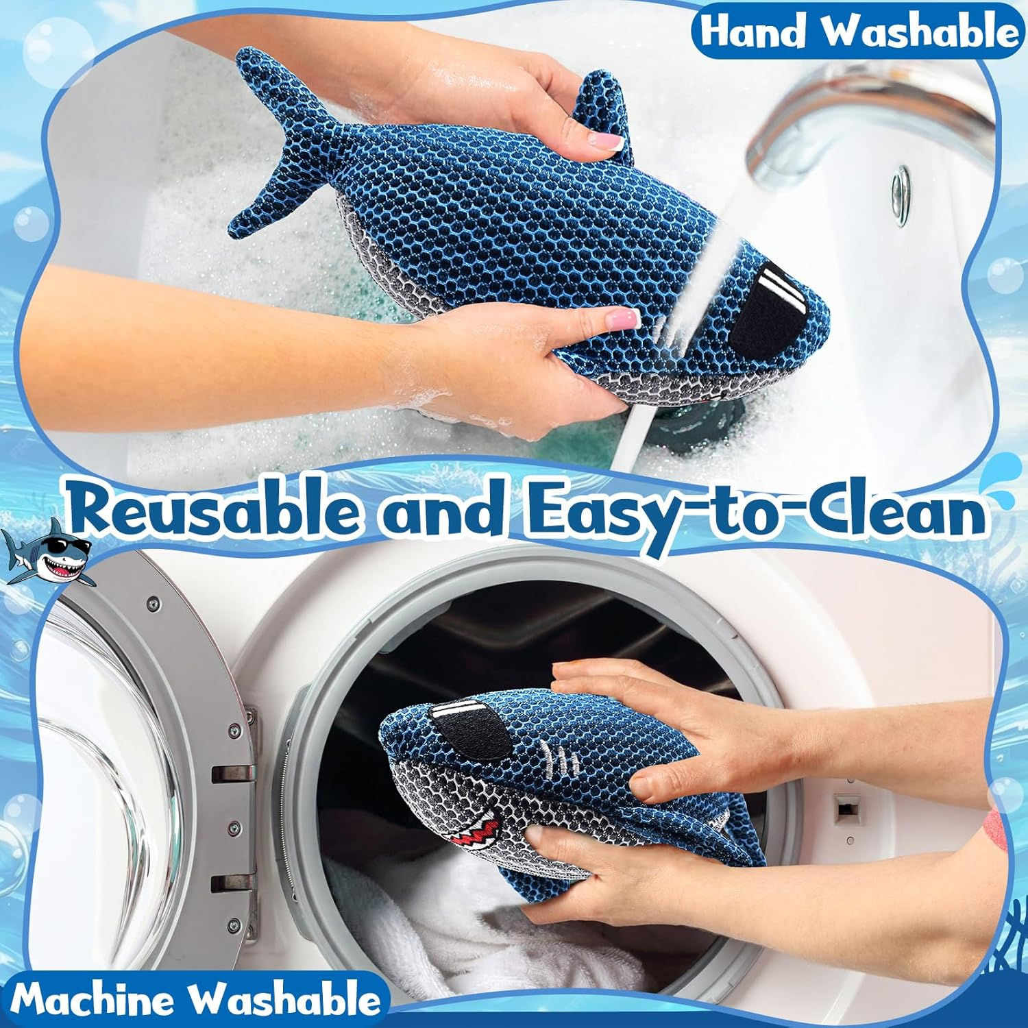 1 Pack Shark Hot Tub Scum Absorber for Hot Tubs and Pools Reusable Oil Absorbing Sponge Shark(Blue Shark, Unit Count, 1) image number 3