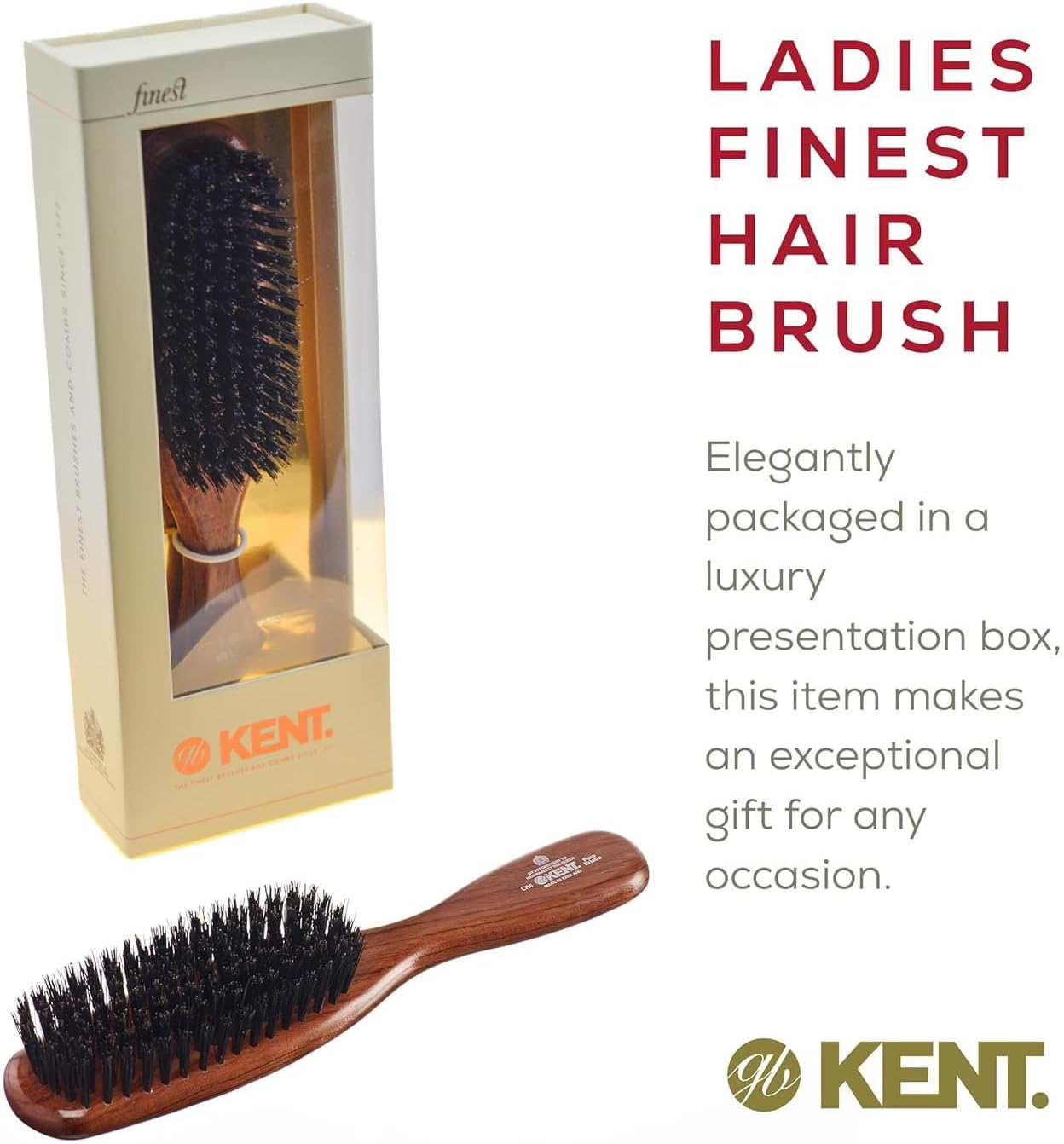 Kent LR6 Finest Dark Wood Styling Hair Brushes for Women - Natural Black Boar Bristle Hairbrush for Medium to Thick Hair of All Lengths - Dry Brush for Styling, Straightening, and Stimulating Oils image number 2