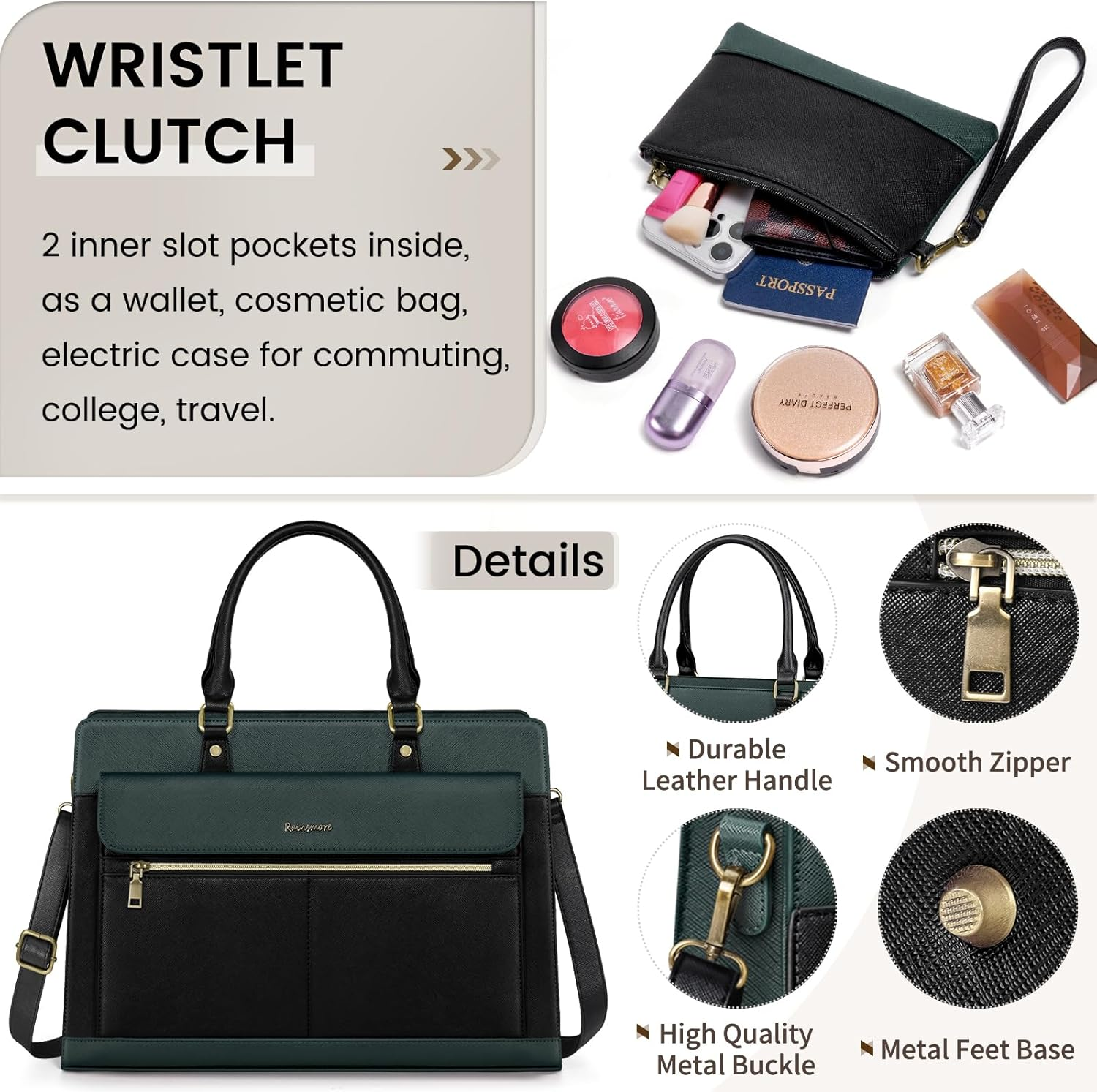 Lubardy Laptop Bag for Women 15.6 Inch PU Leather Tote Bags Women Waterproof Work Bag Handbags for Women with Clutch Office Business Briefcase Computer Crossbody Bag - Purple And Black image number 4