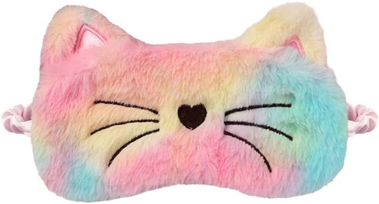 Cute Animal Sleeping Mask Soft Plush Eye Mask Blindfold Cover for Kids Girls Women Home Sleeping Traveling (Colorful Cat)