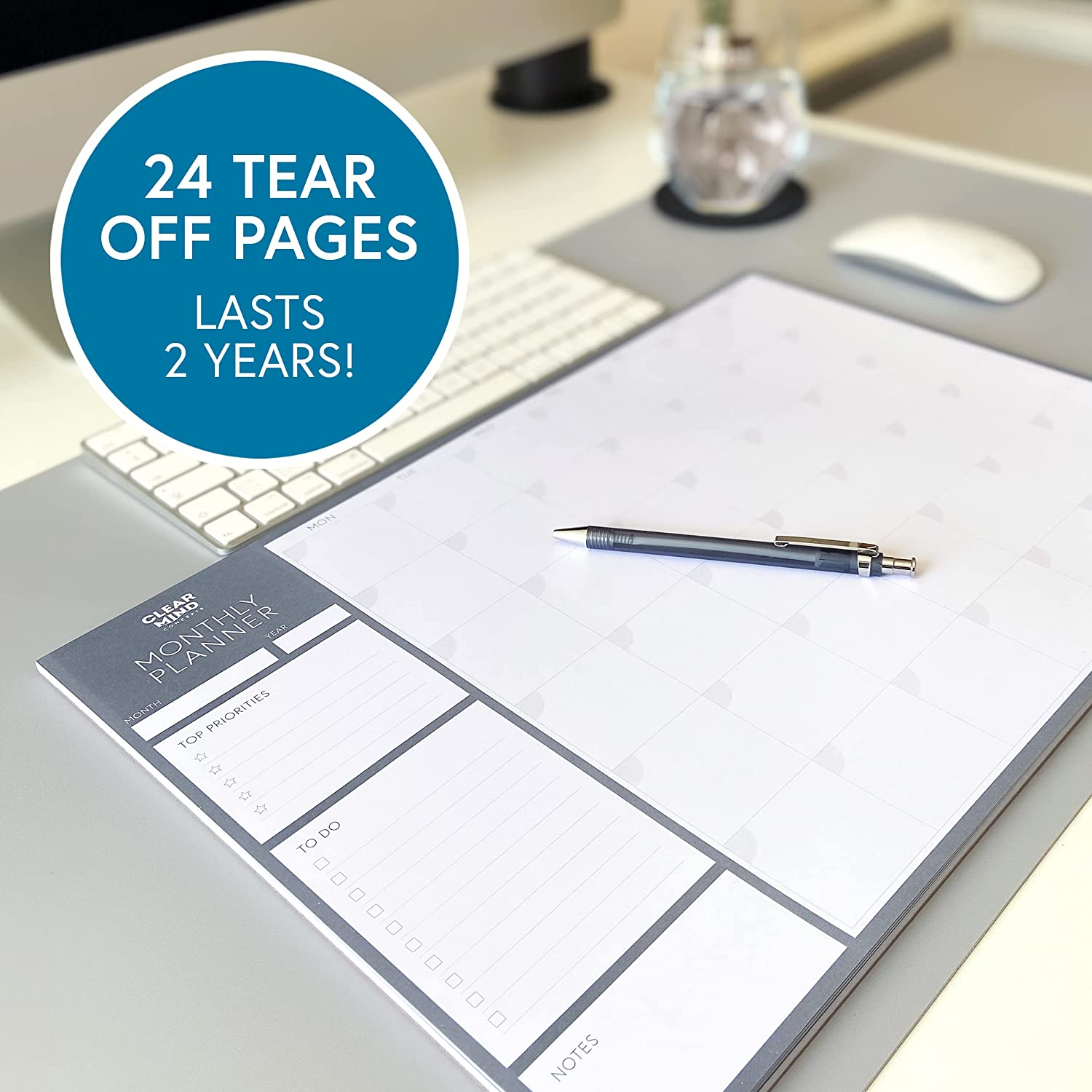 Monthly Planner Desk Pad by Clear Mind Concepts&reg; &ndash; A3 Size - 24 Undated Tear off Sheets 160Gsm Thick Paper - to Do Checklist Notes for Home Business Office Study Productivity Planning and Organising image number 6