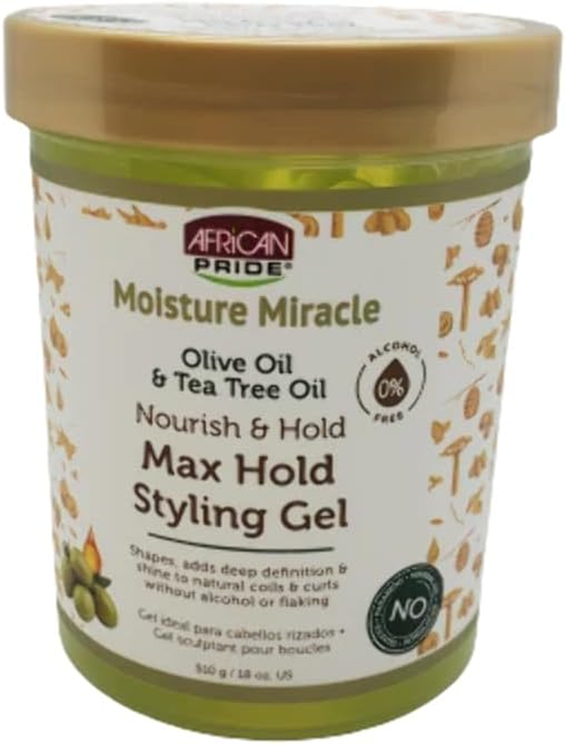 African Pride Moisture Miracle Olive Oil & Tea Tree Oil Max Hold Styling Gel 510G(18Oz)