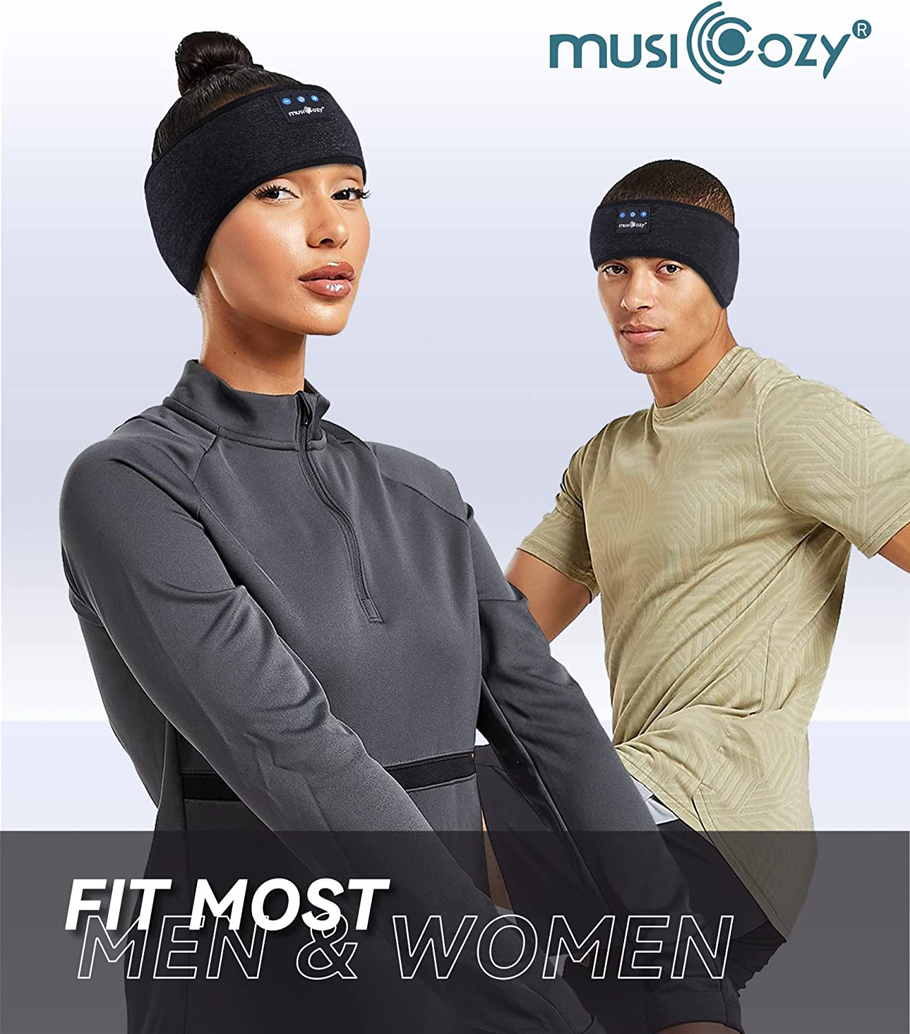 MUSICOZY Sleep Headphones Bluetooth Sports Headband, Wireless Music Headband Headphones, IPX6 Waterproof Headphones with Mic for Sleeping Workout Running Insomnia Side Sleepers Travel AMSR Yoga image number 1