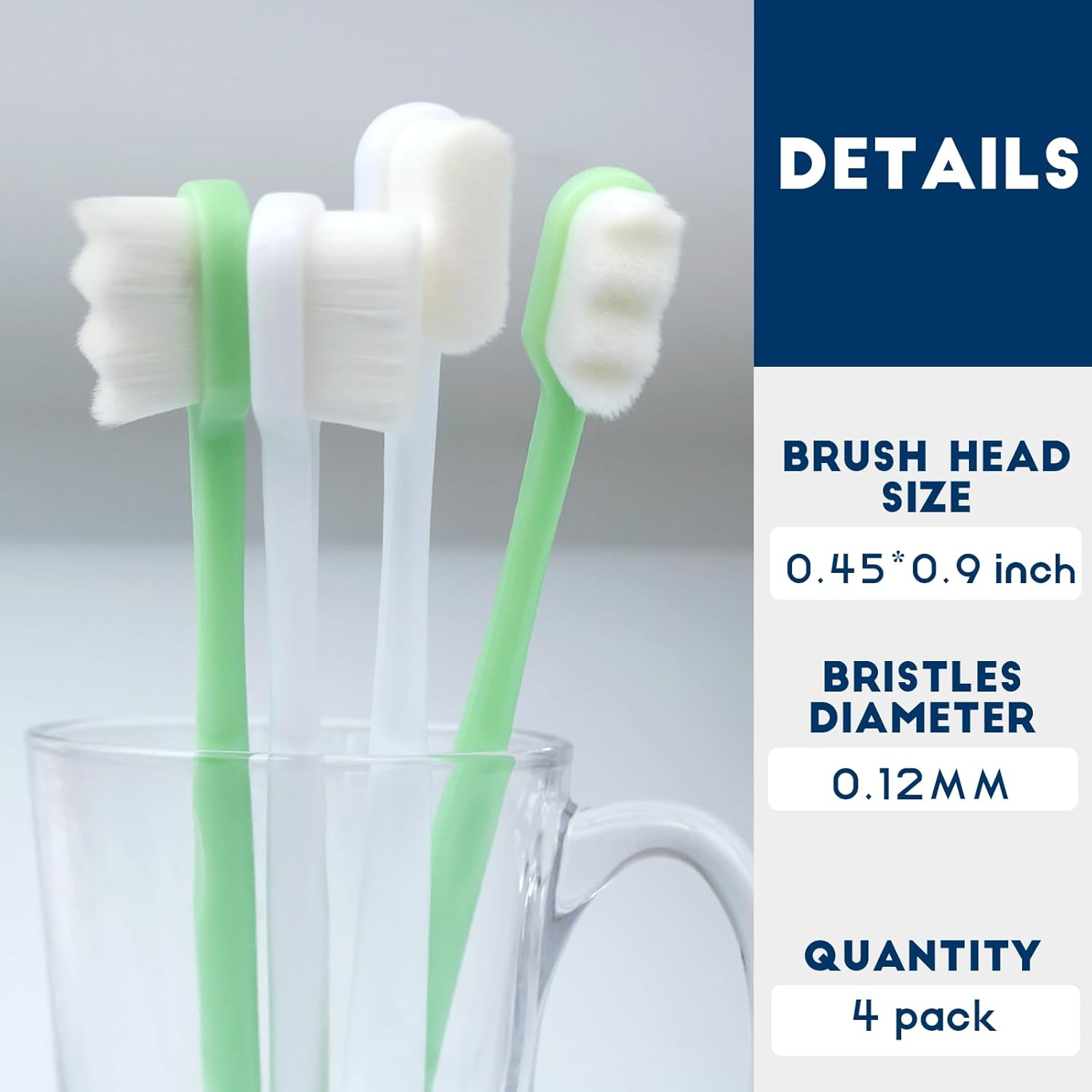 Dog Toothbrush Kit 4 Pack, Ultra Soft Dog Tooth Brush for Medium to Large Dogs & Cats, Pet Tooth Brushing Kit for Easy Dental Cleaning, Soft Bristles, 2 Green Wave Head & 2 White Flat Head image number 4