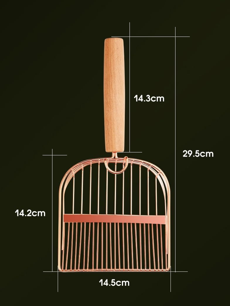 Cat Litter Scoop, Large Stainless Steel Sifter with Wooden Long Handle,Kitty Metal Deep Shovel Scooper,Poop Sifting, Kitten Pooper Lifter for Litter Box with Hook (Rose, 1 Pcs) image number 4